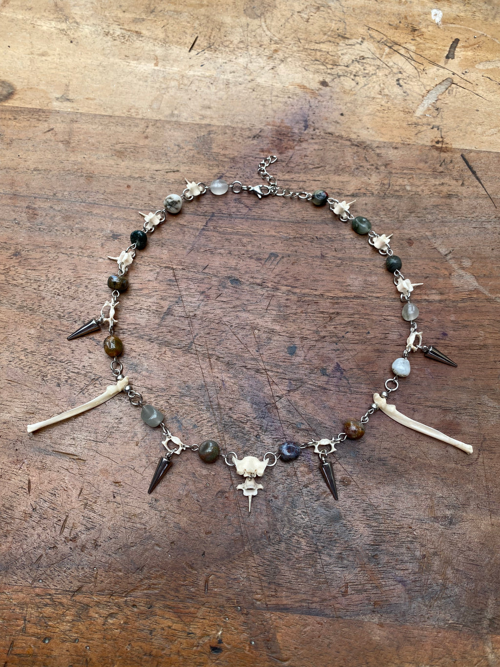 Indian Agate, Squirrel Vertibrae and Femurs Necklace