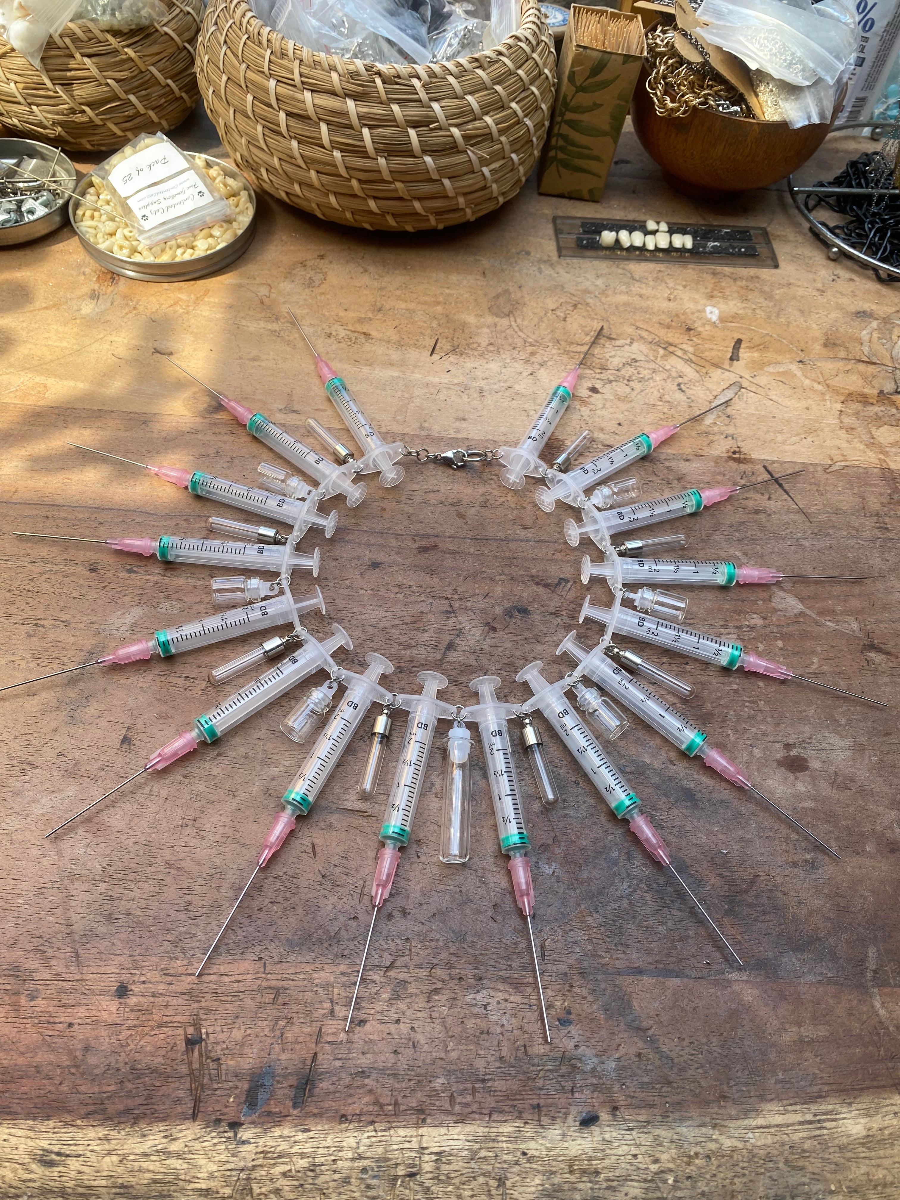 Syringe and Glass Vials Necklace