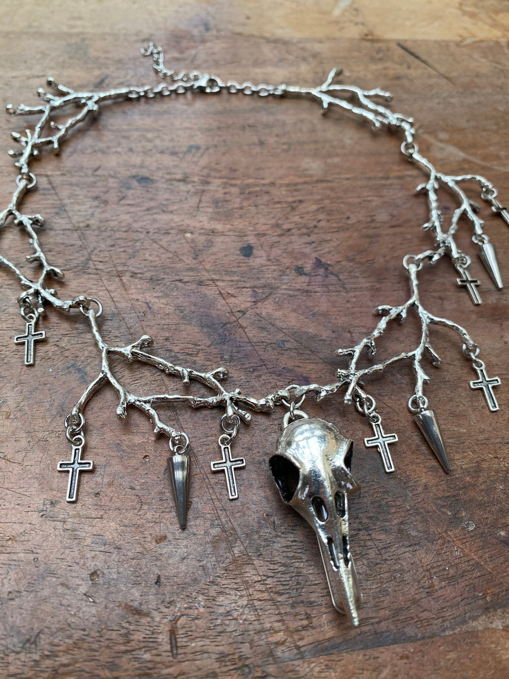 Tree Braches and Crow Skull with Openable Vial Necklace