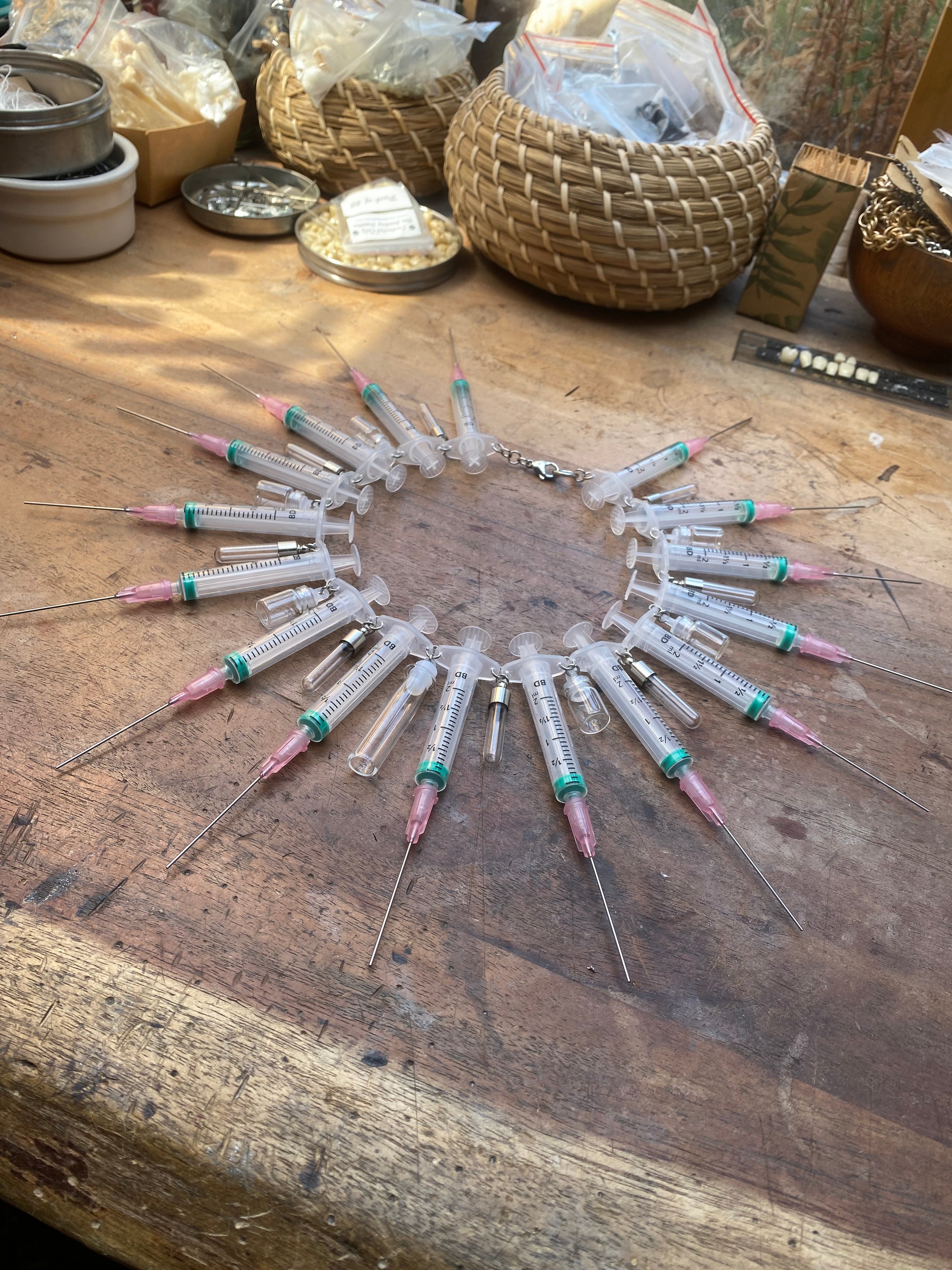 Syringe and Glass Vials Necklace