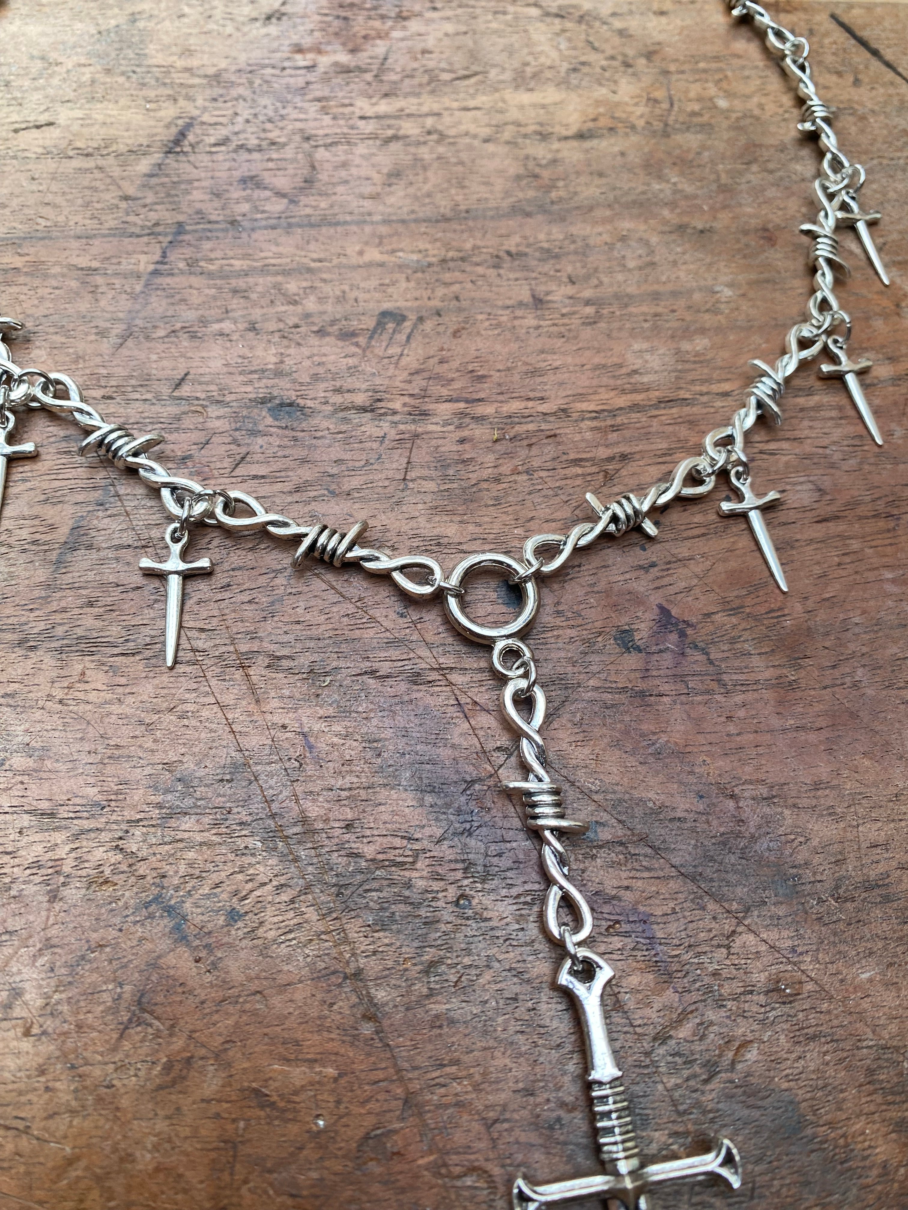 Sword and Barbed Wire Necklace