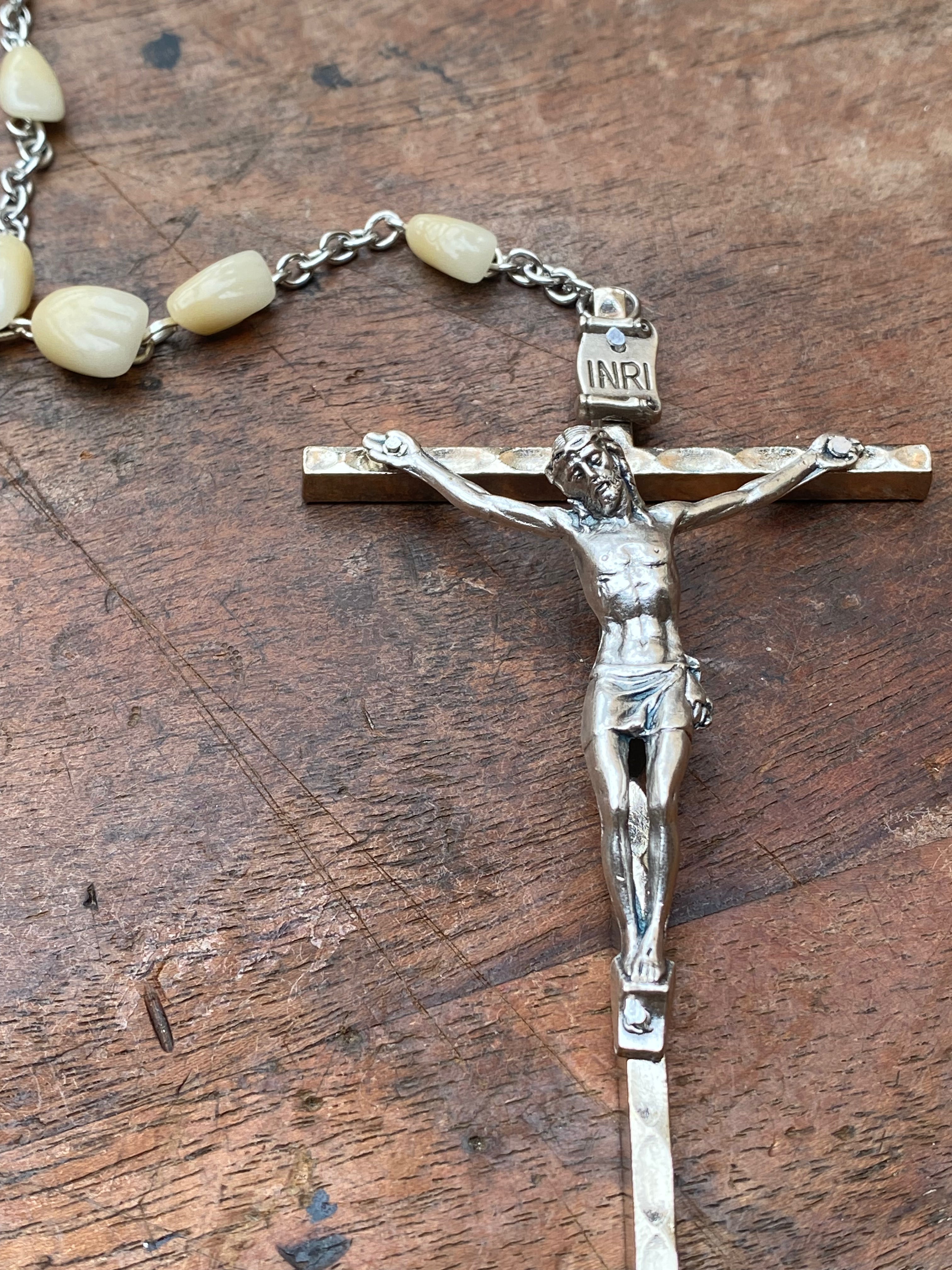Antique Porcelain Teeth and Crucifix Rosary Necklace