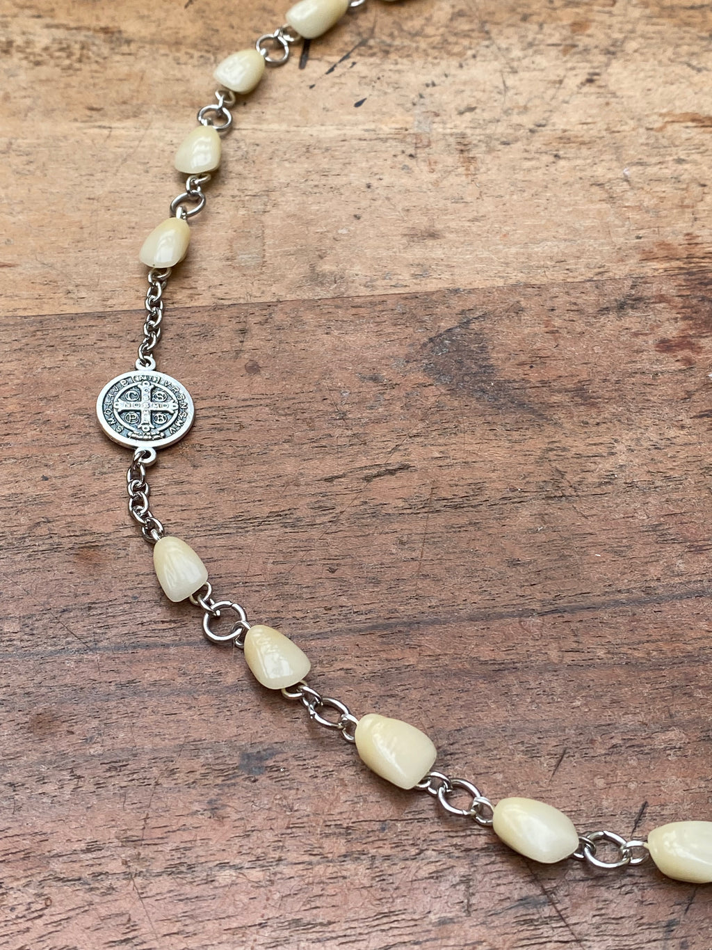 Antique Porcelain Teeth and Crucifix Rosary Necklace