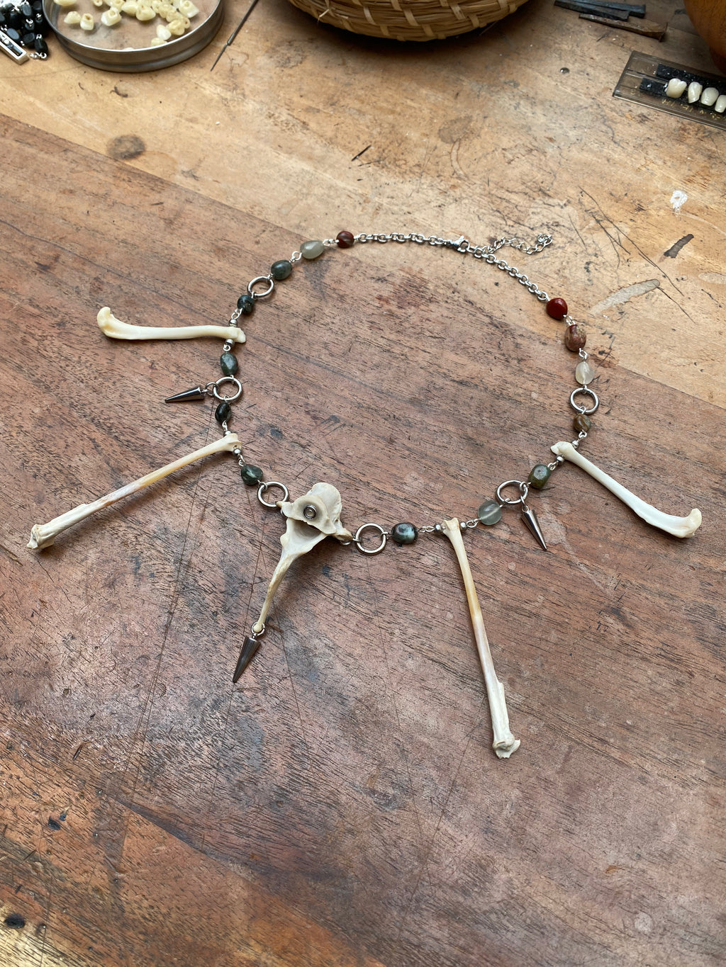 Indian Agate, Femurs and Vertebrae Bone Necklace