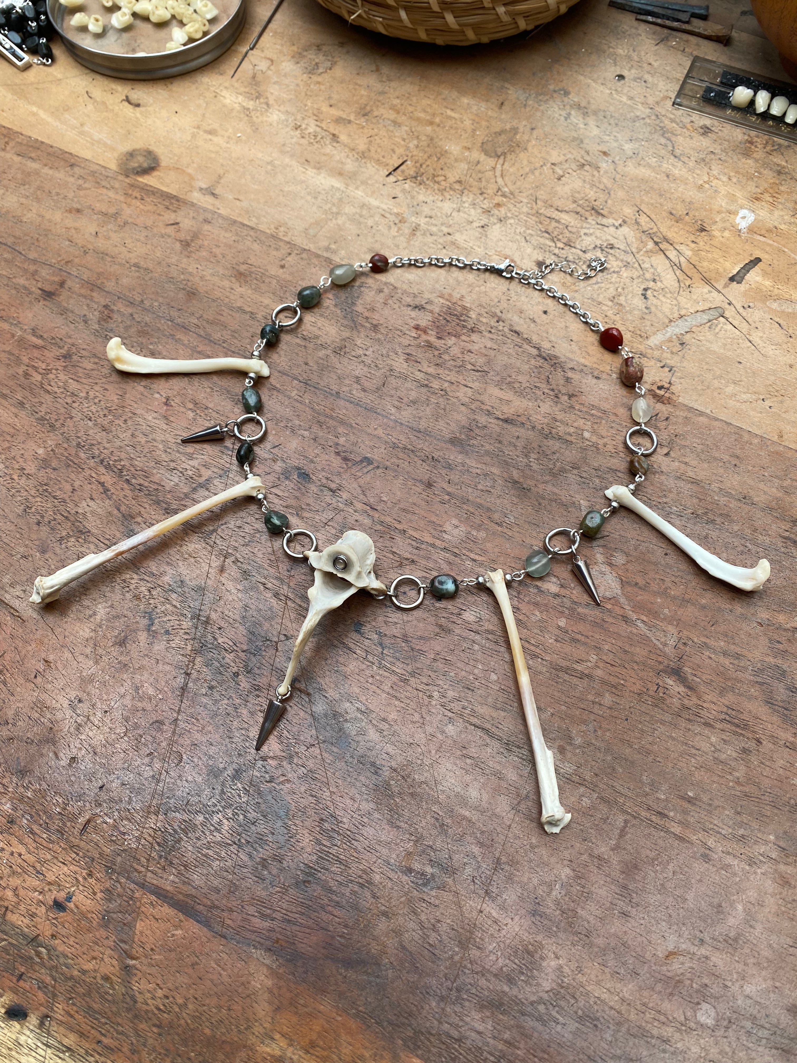 Indian Agate, Femurs and Vertebrae Bone Necklace