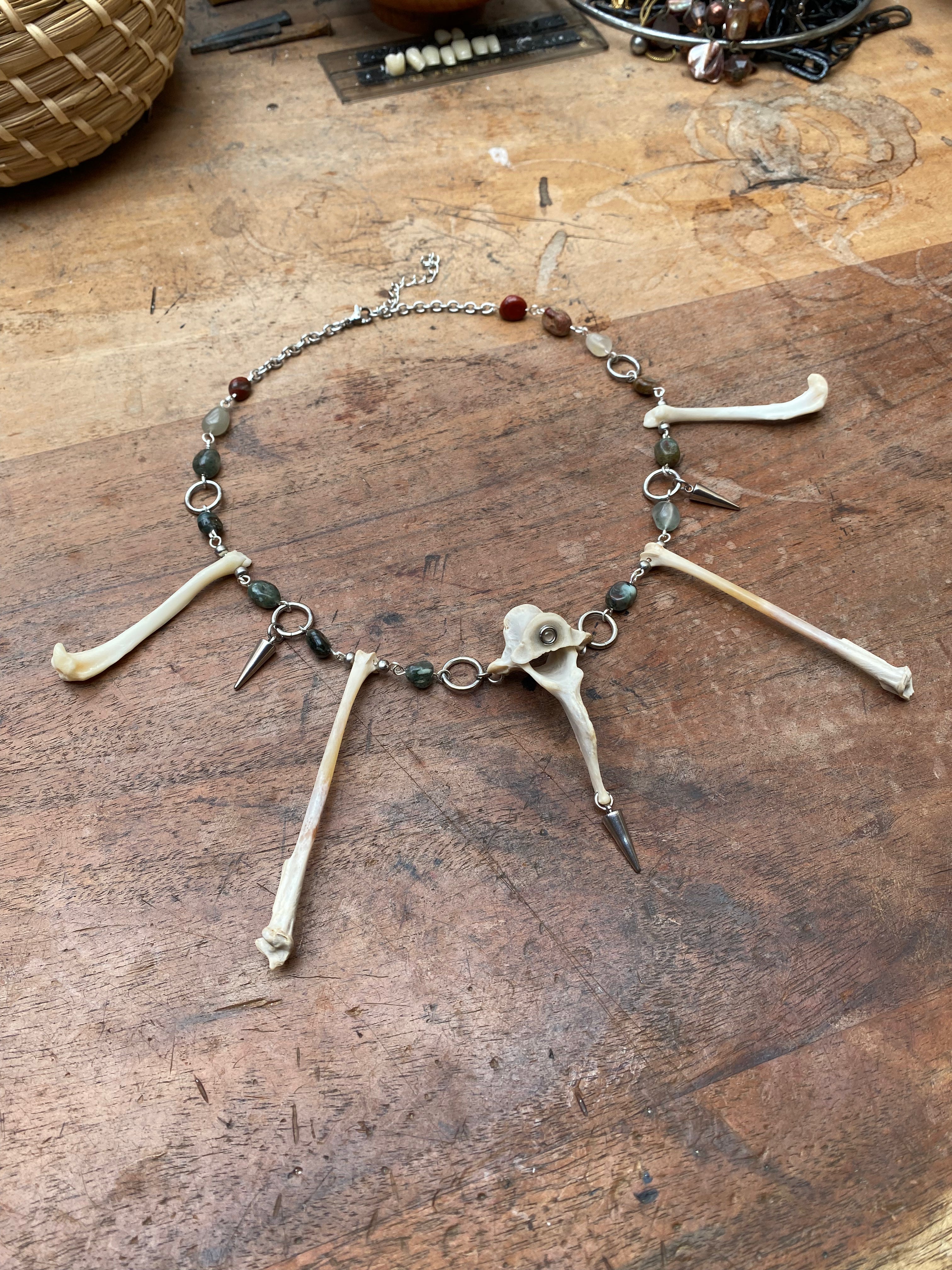 Indian Agate, Femurs and Vertebrae Bone Necklace