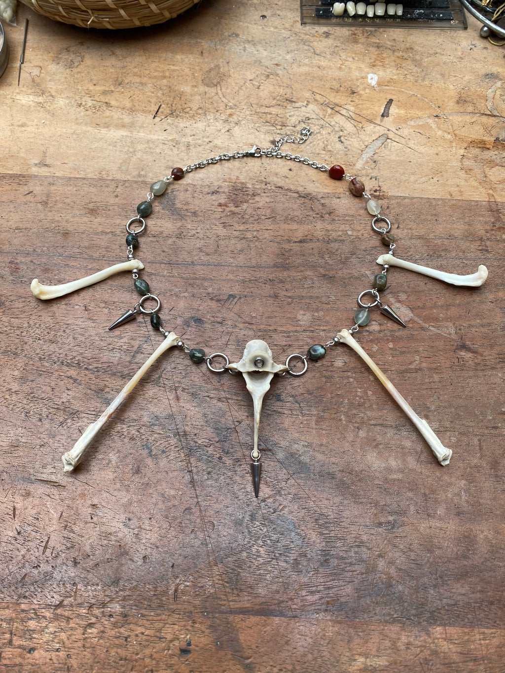 Indian Agate, Femurs and Vertebrae Bone Necklace