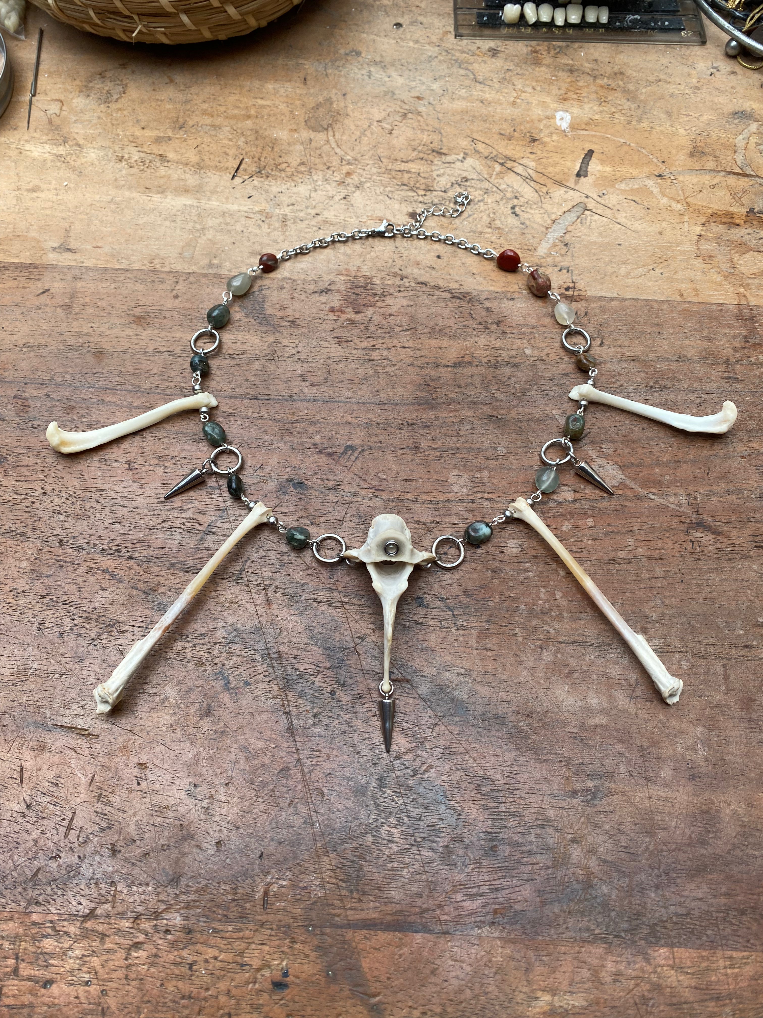 Indian Agate, Femurs and Vertebrae Bone Necklace