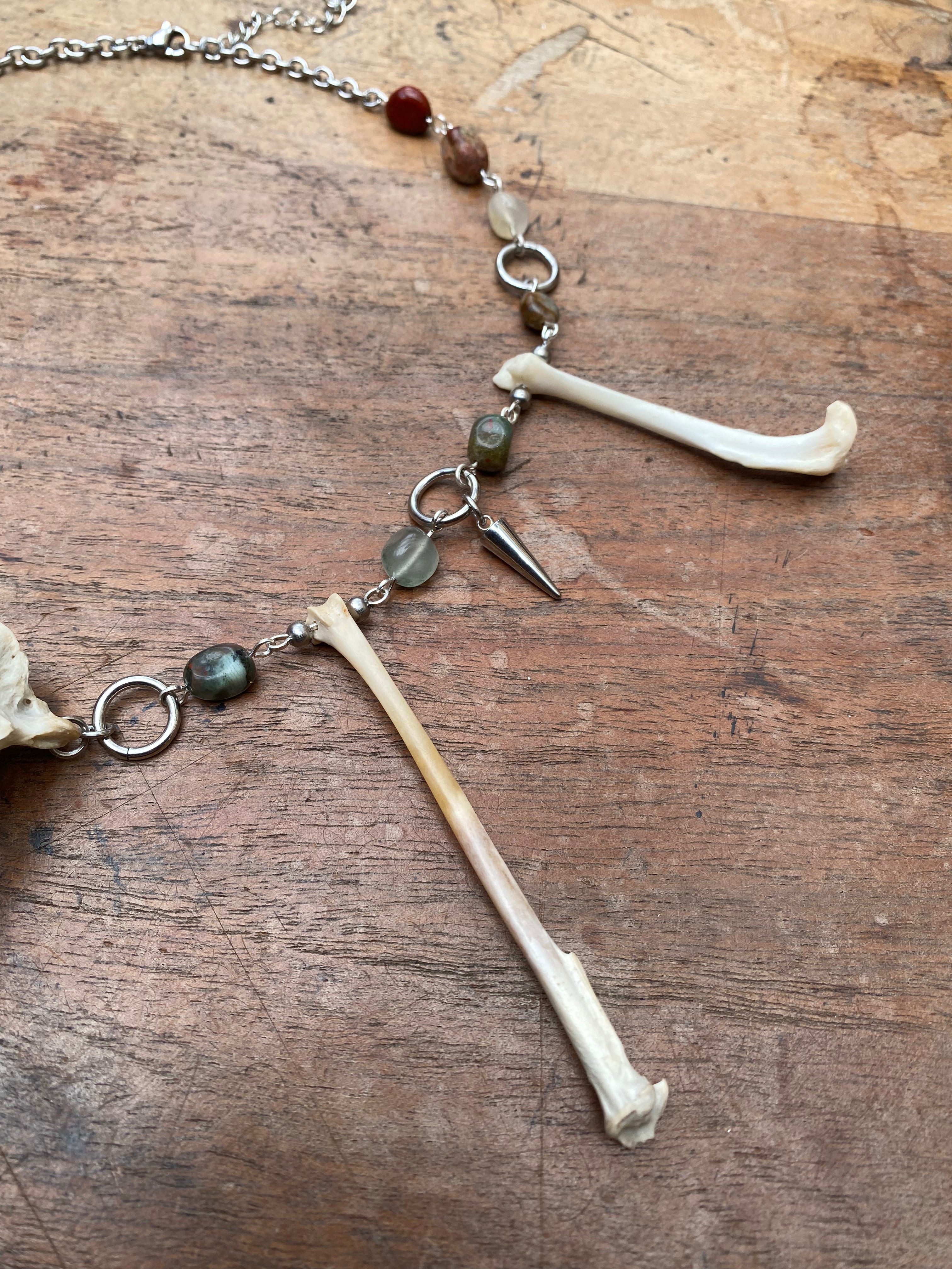 Indian Agate, Femurs and Vertebrae Bone Necklace