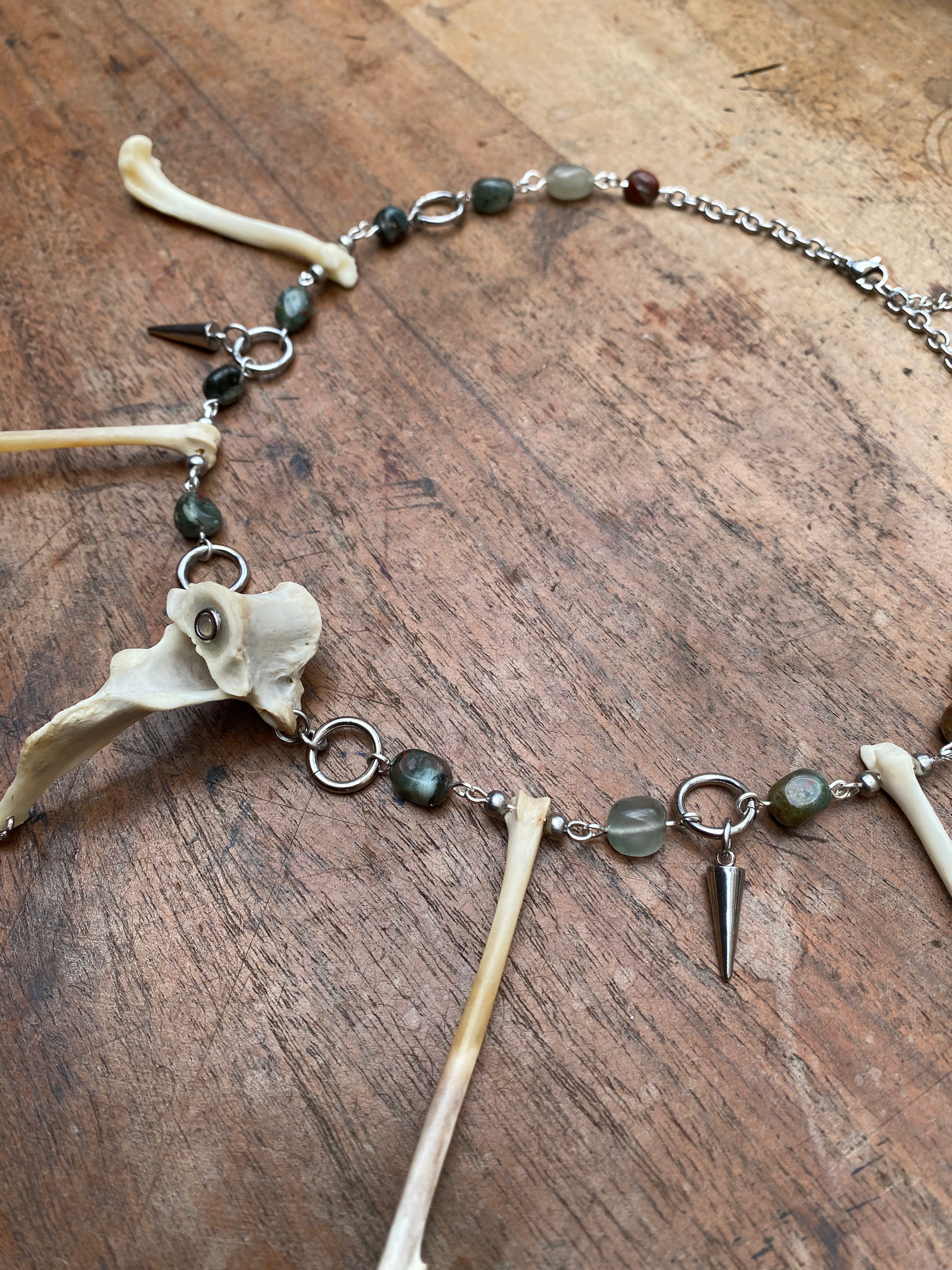 Indian Agate, Femurs and Vertebrae Bone Necklace