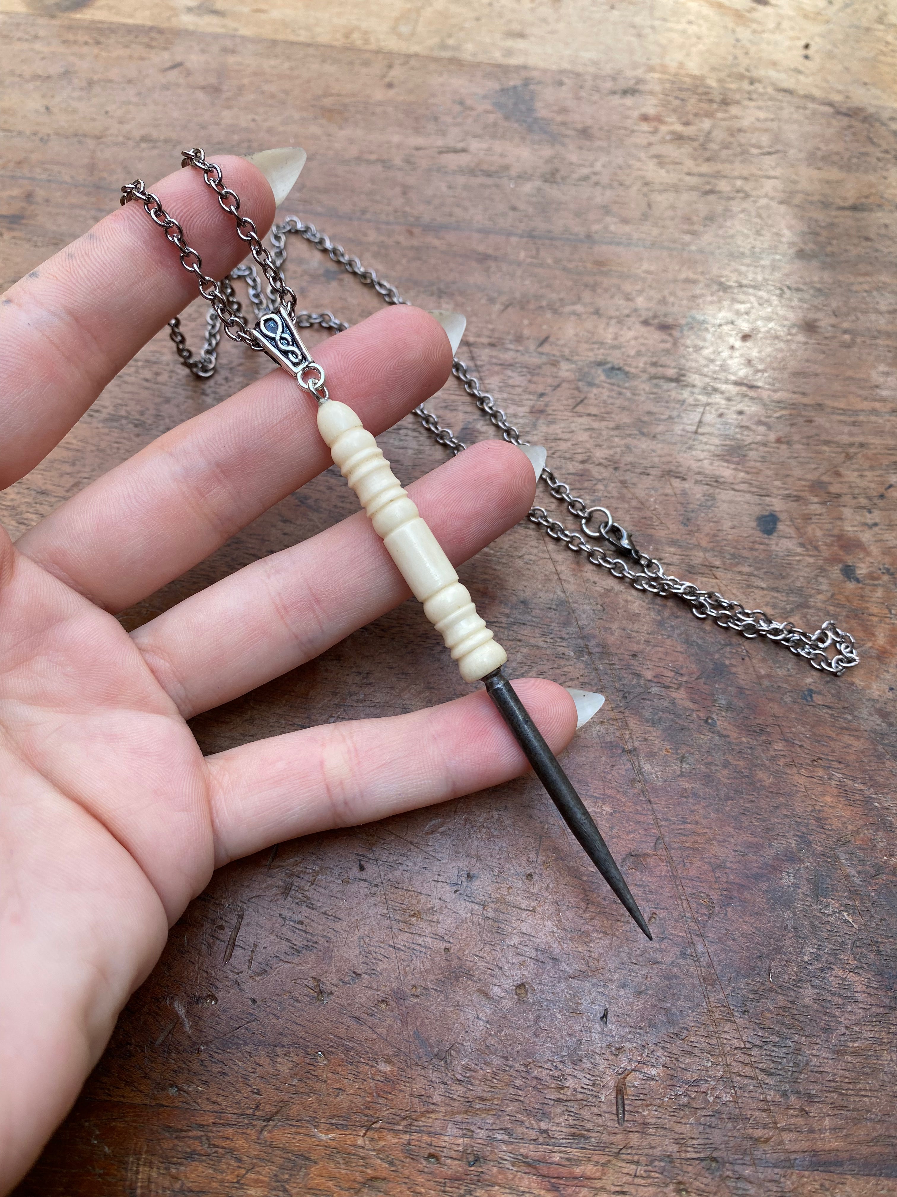 Needle Spike with Bone Handle Necklace