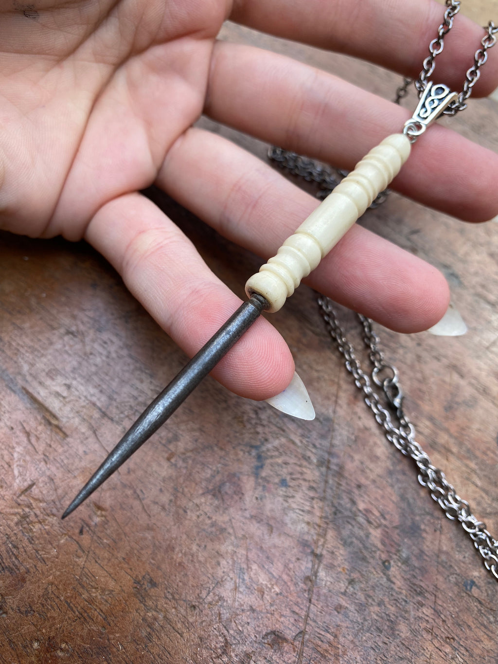 Needle Spike with Bone Handle Necklace