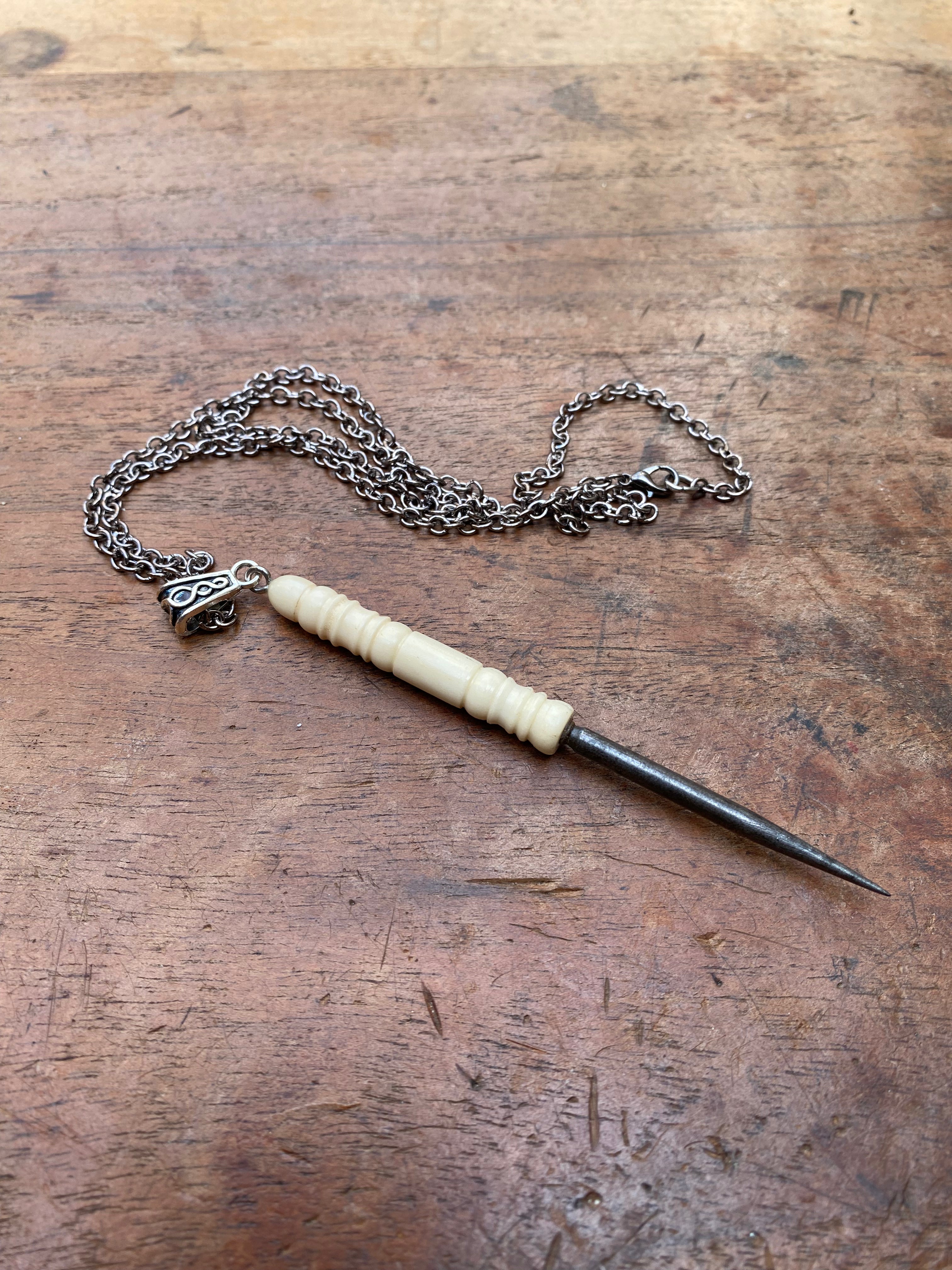 Needle Spike with Bone Handle Necklace