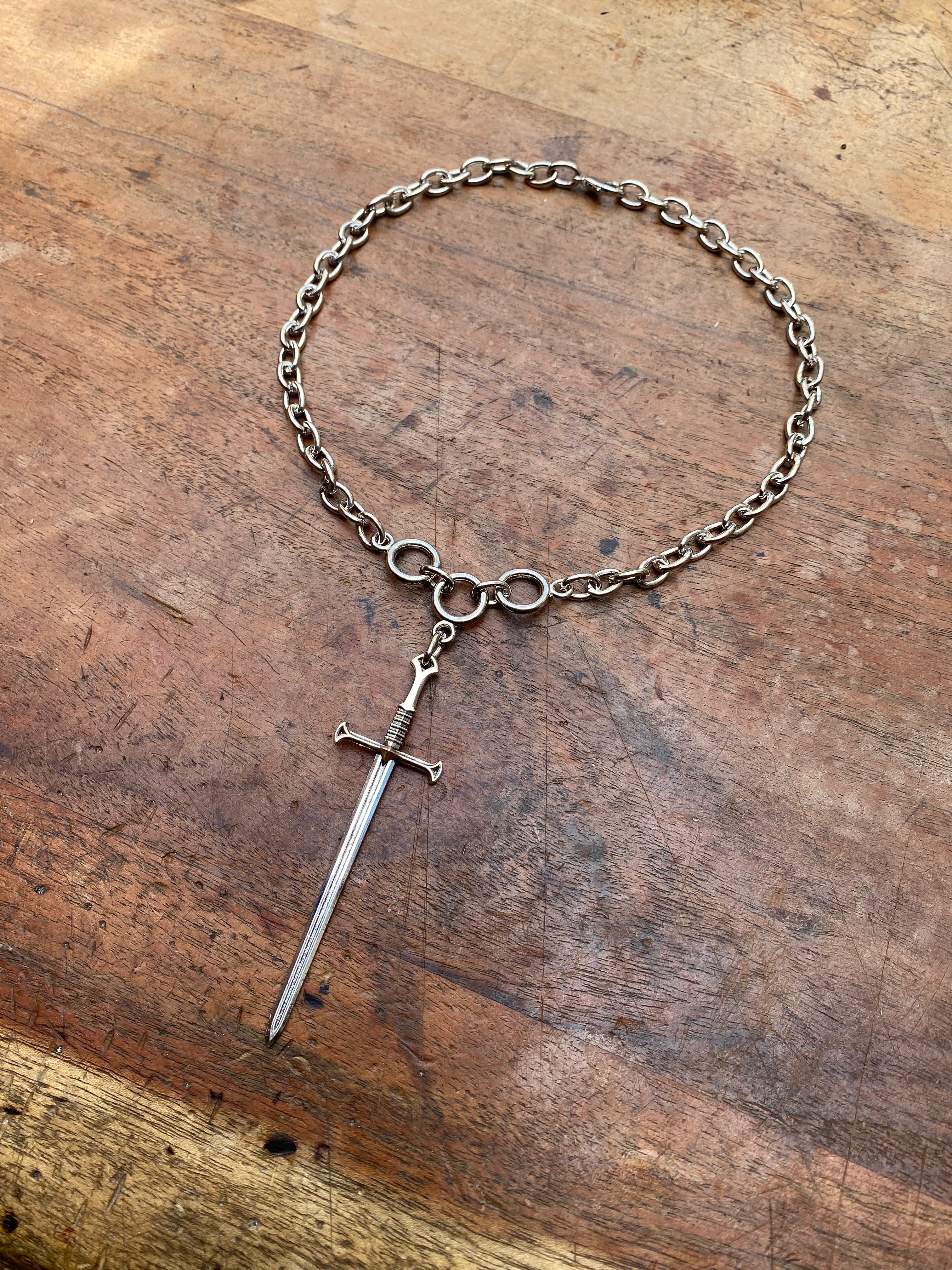 Sword Pendant and Chunky Chain Necklace