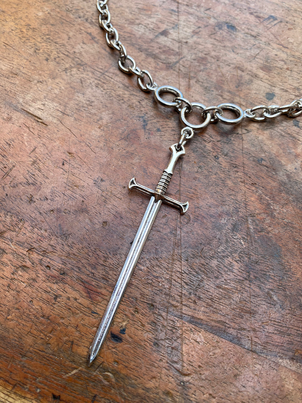 Sword Pendant and Chunky Chain Necklace