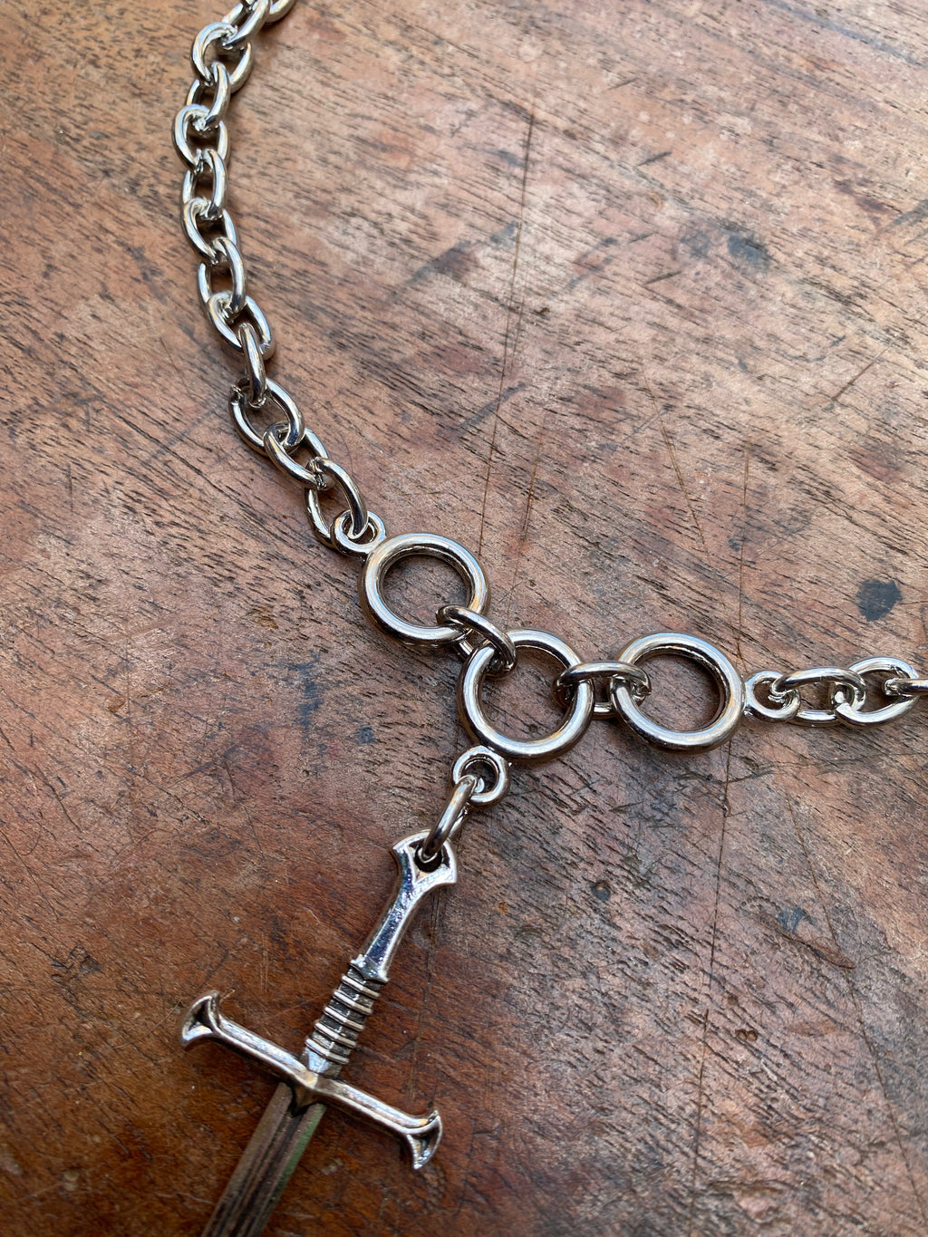Sword Pendant and Chunky Chain Necklace