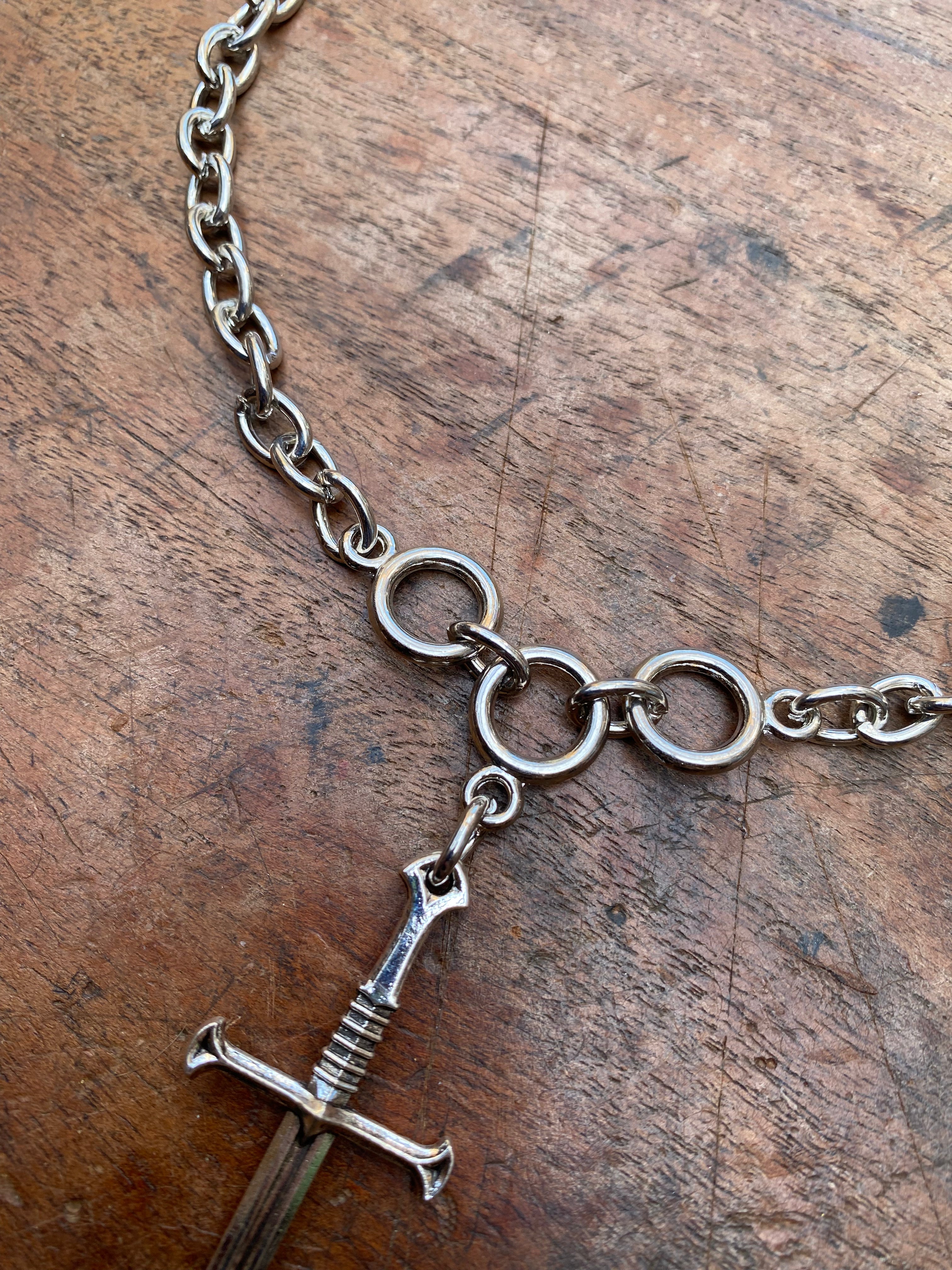 Sword Pendant and Chunky Chain Necklace