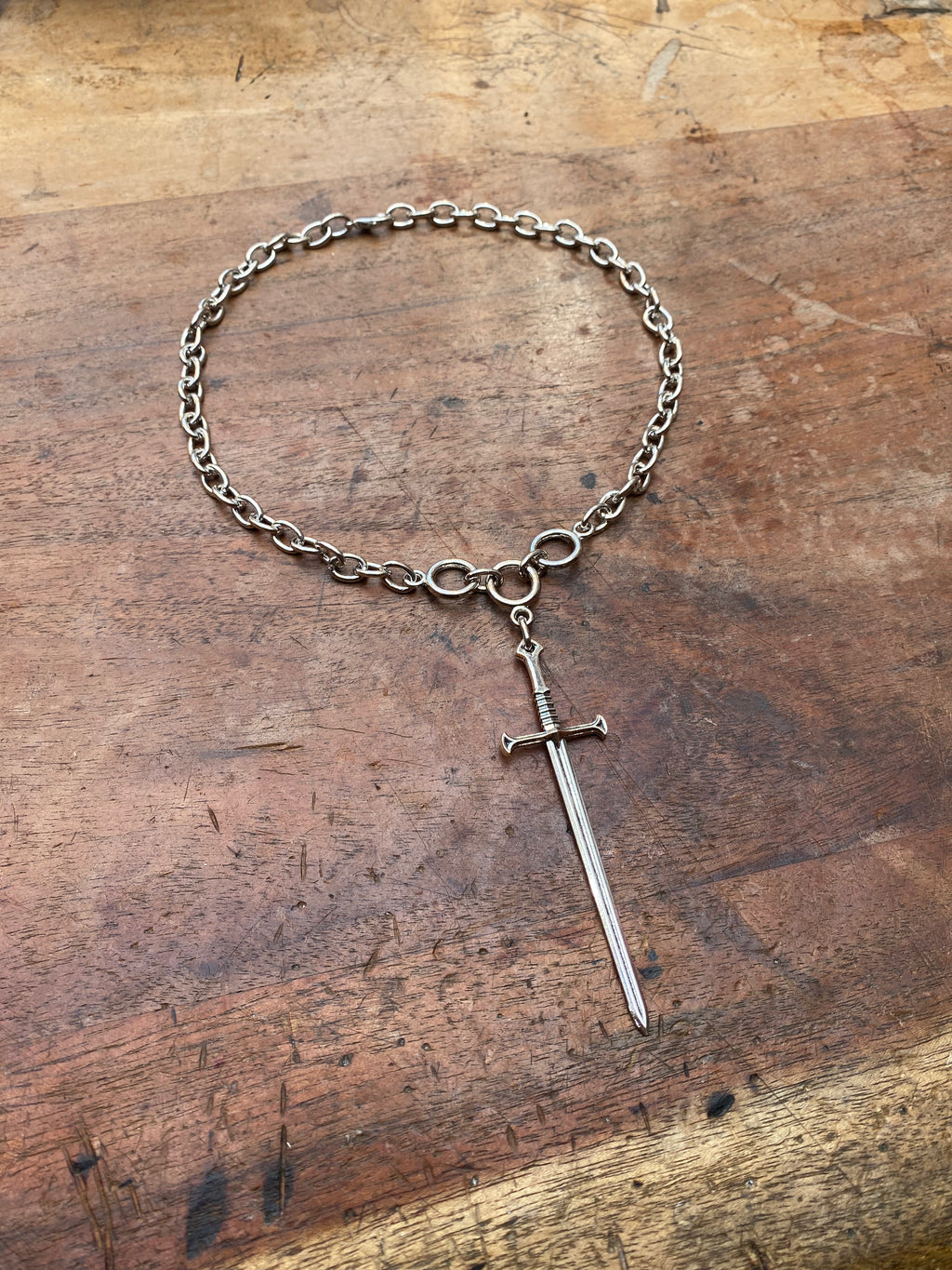 Sword Pendant and Chunky Chain Necklace