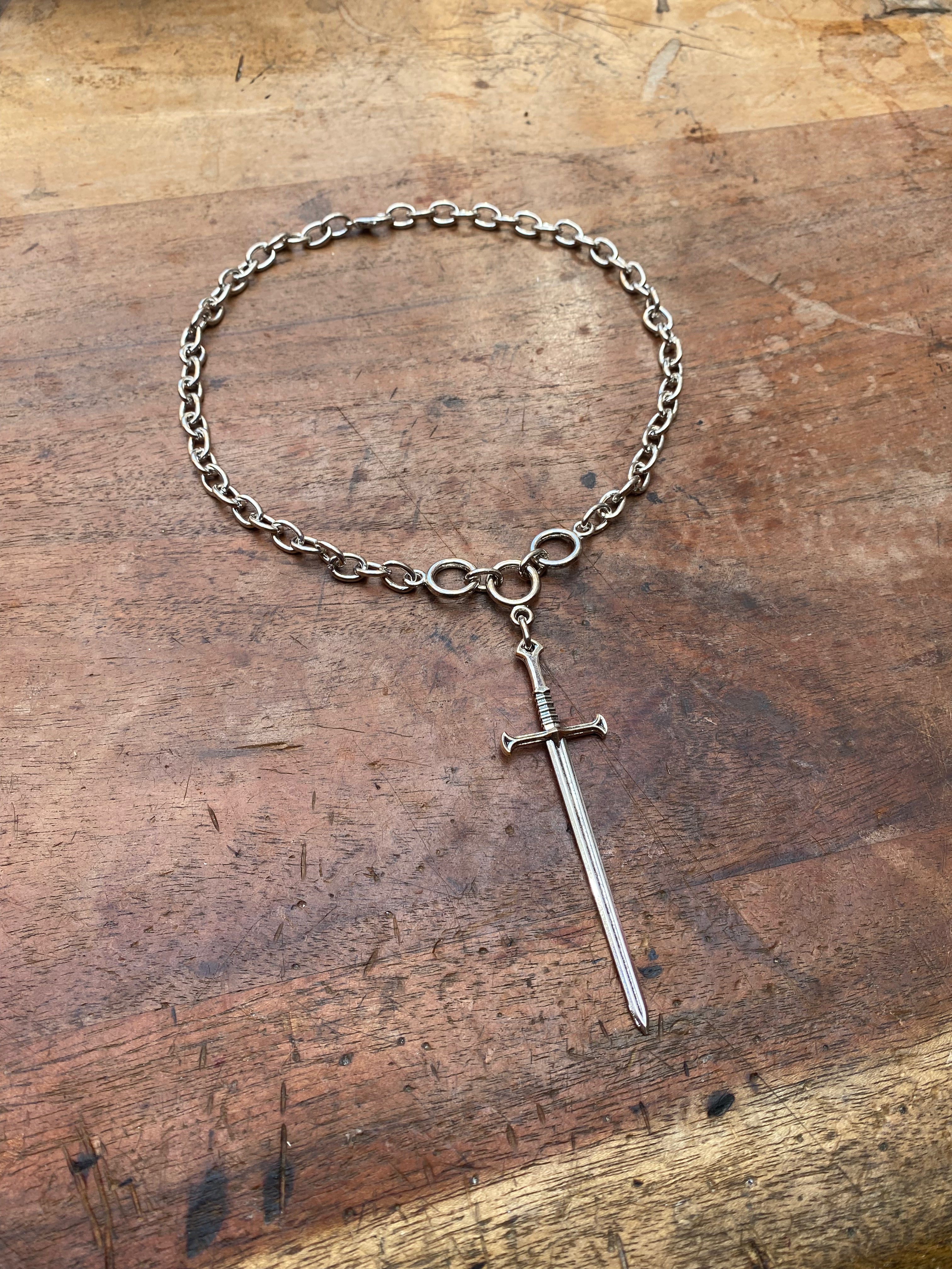 Sword Pendant and Chunky Chain Necklace