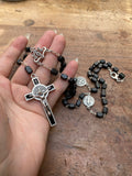 Black Wood Bead Rosary Necklace