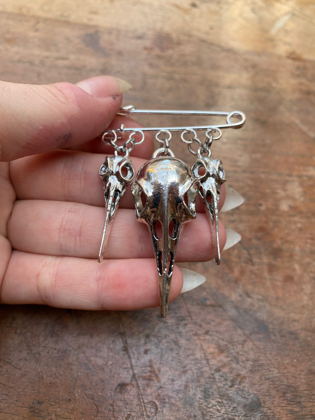 Crow Skulls Safety Pin Brooch