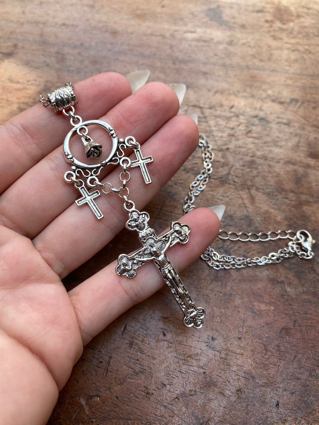 Crosses and Rose Charm Pendant Necklace