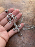 Crosses and Rose Charm Pendant Necklace