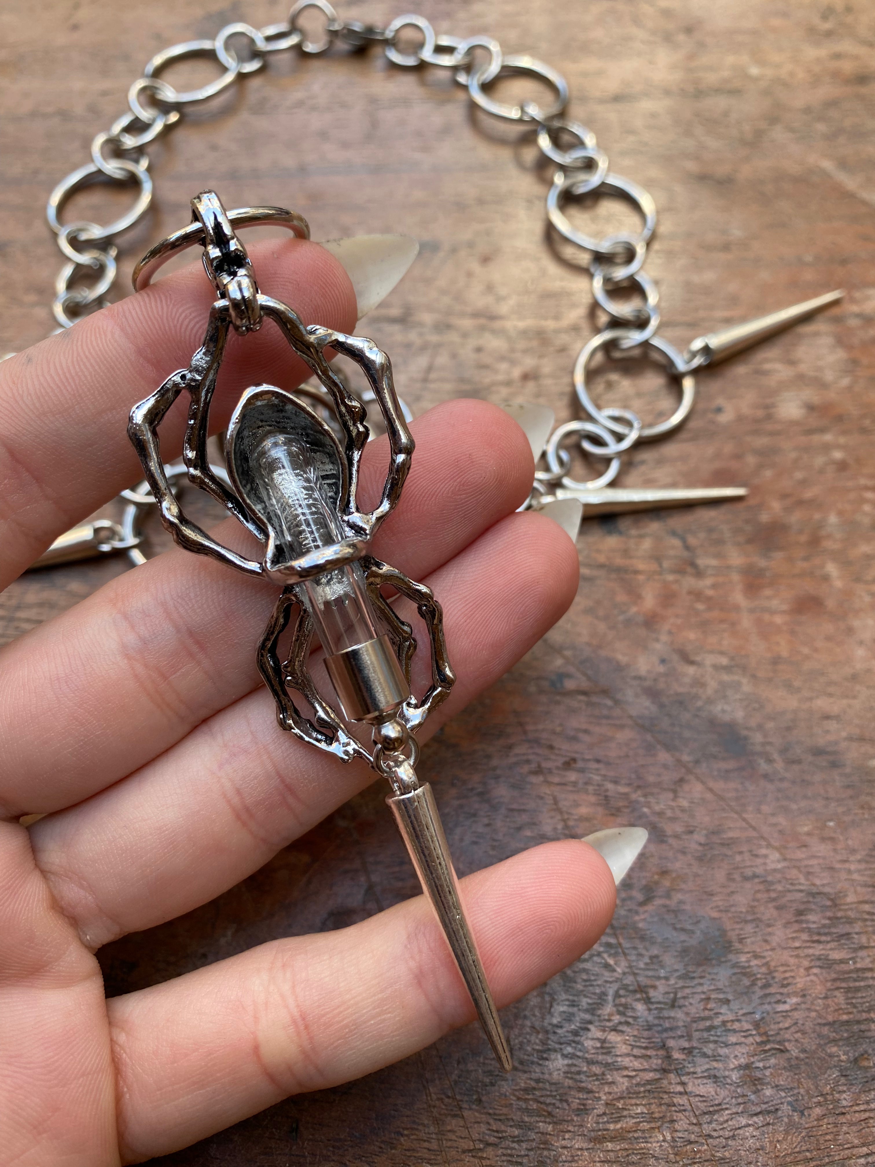 Openable Secret Vial in Spider Pendant Necklace