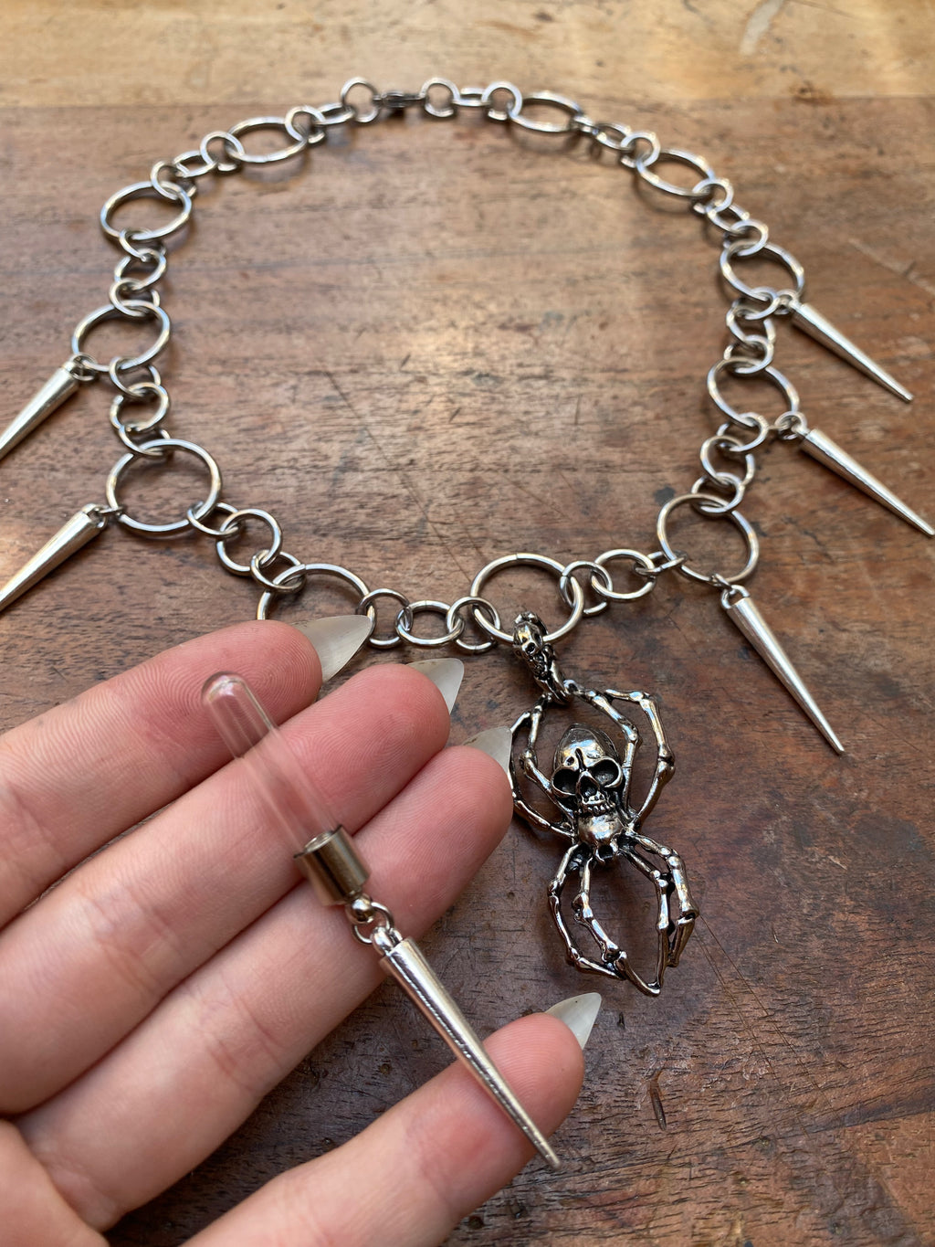 Openable Secret Vial in Spider Pendant Necklace