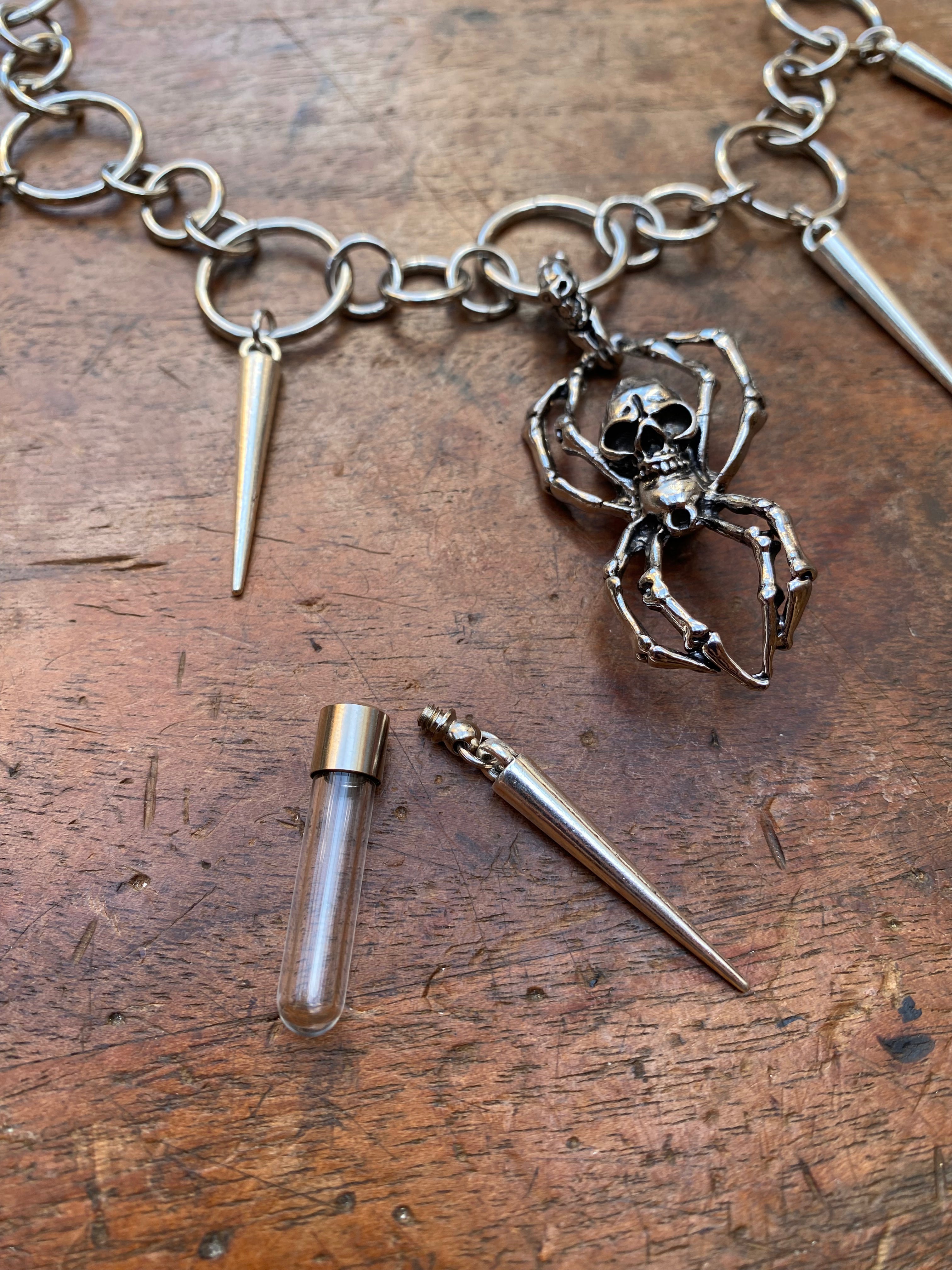 Openable Secret Vial in Spider Pendant Necklace