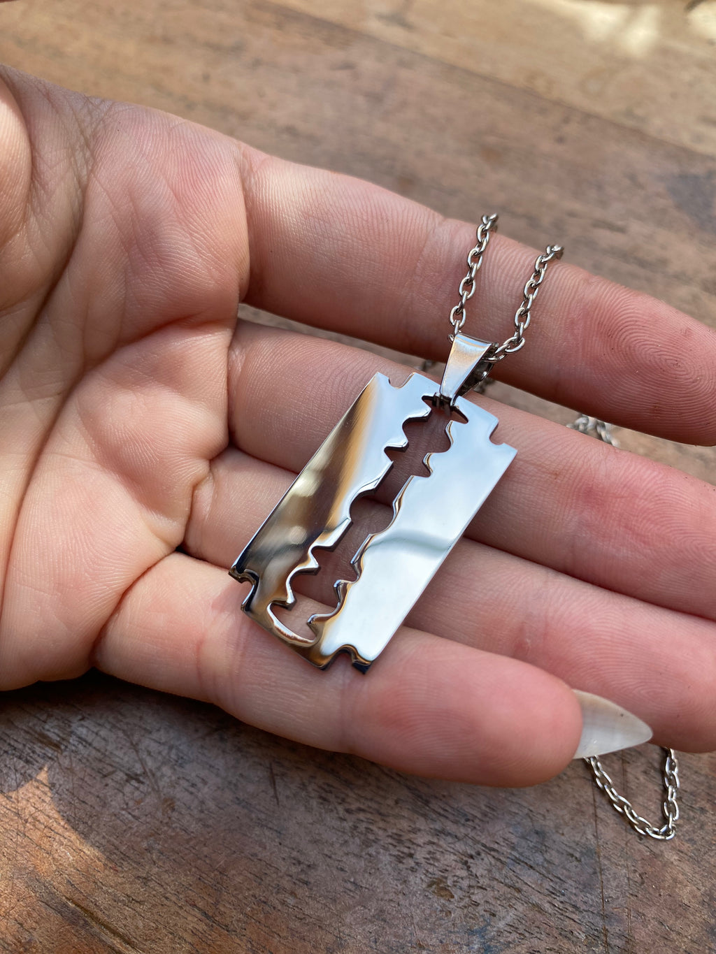 Stainless Steel Razor Pendant Necklace