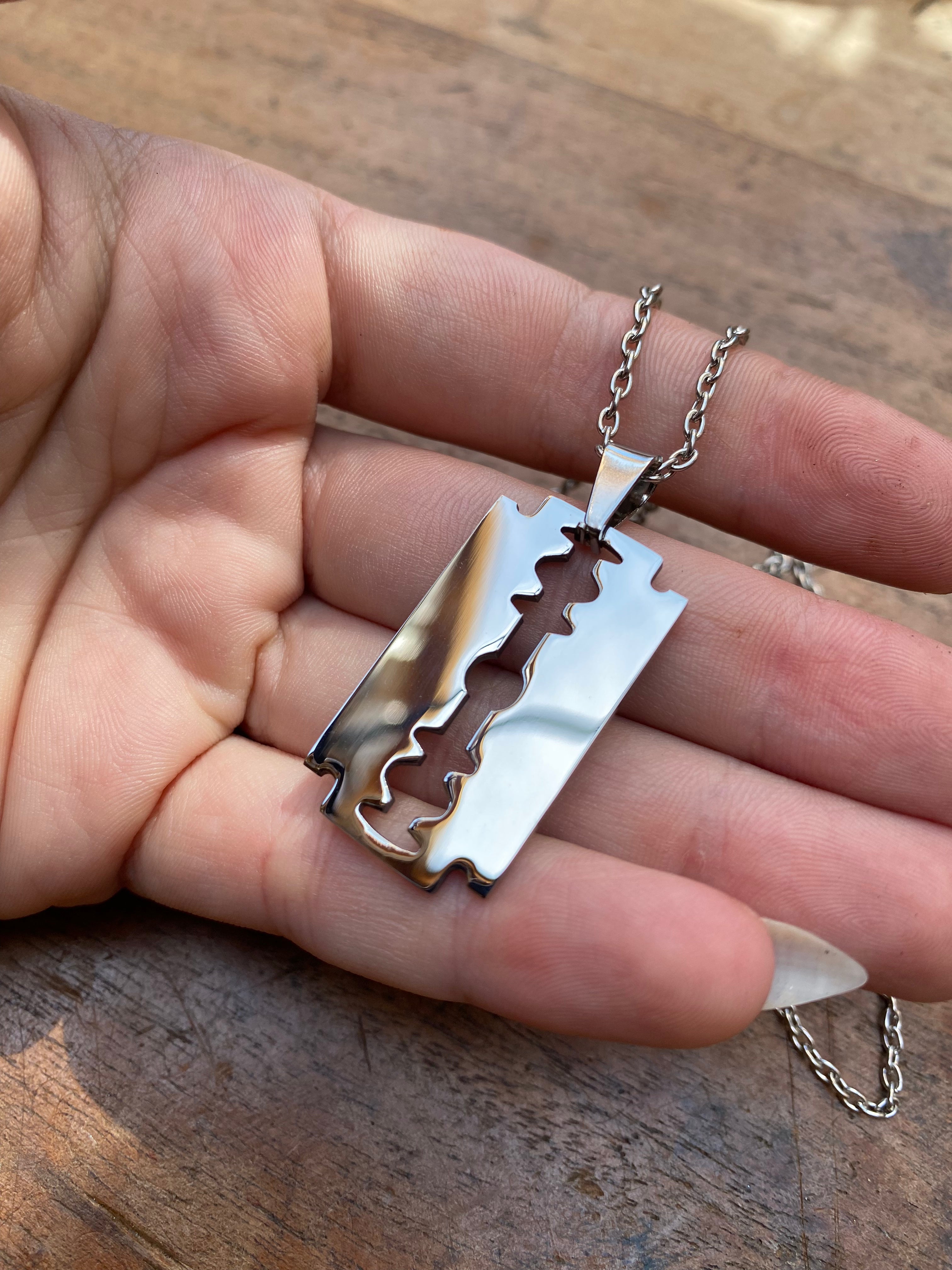 Stainless Steel Razor Pendant Necklace