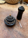 Ebony Wood Container with Two Hidden Glass Vials