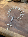 Human Tooth Crucified Jesus Necklace with Mink Vertibrae and Coyote Teeth