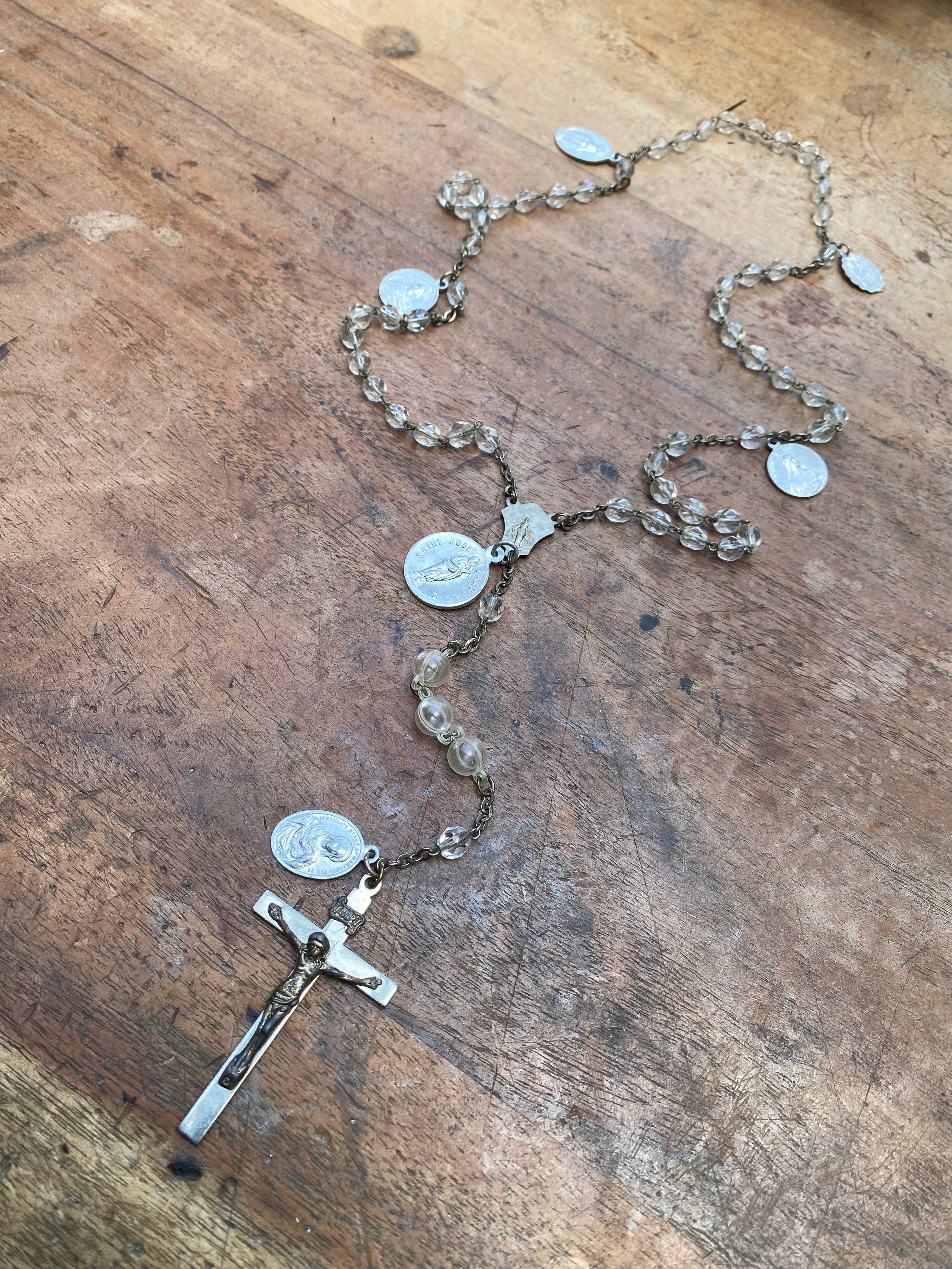 Clear Bead Rosary with Saints Charms