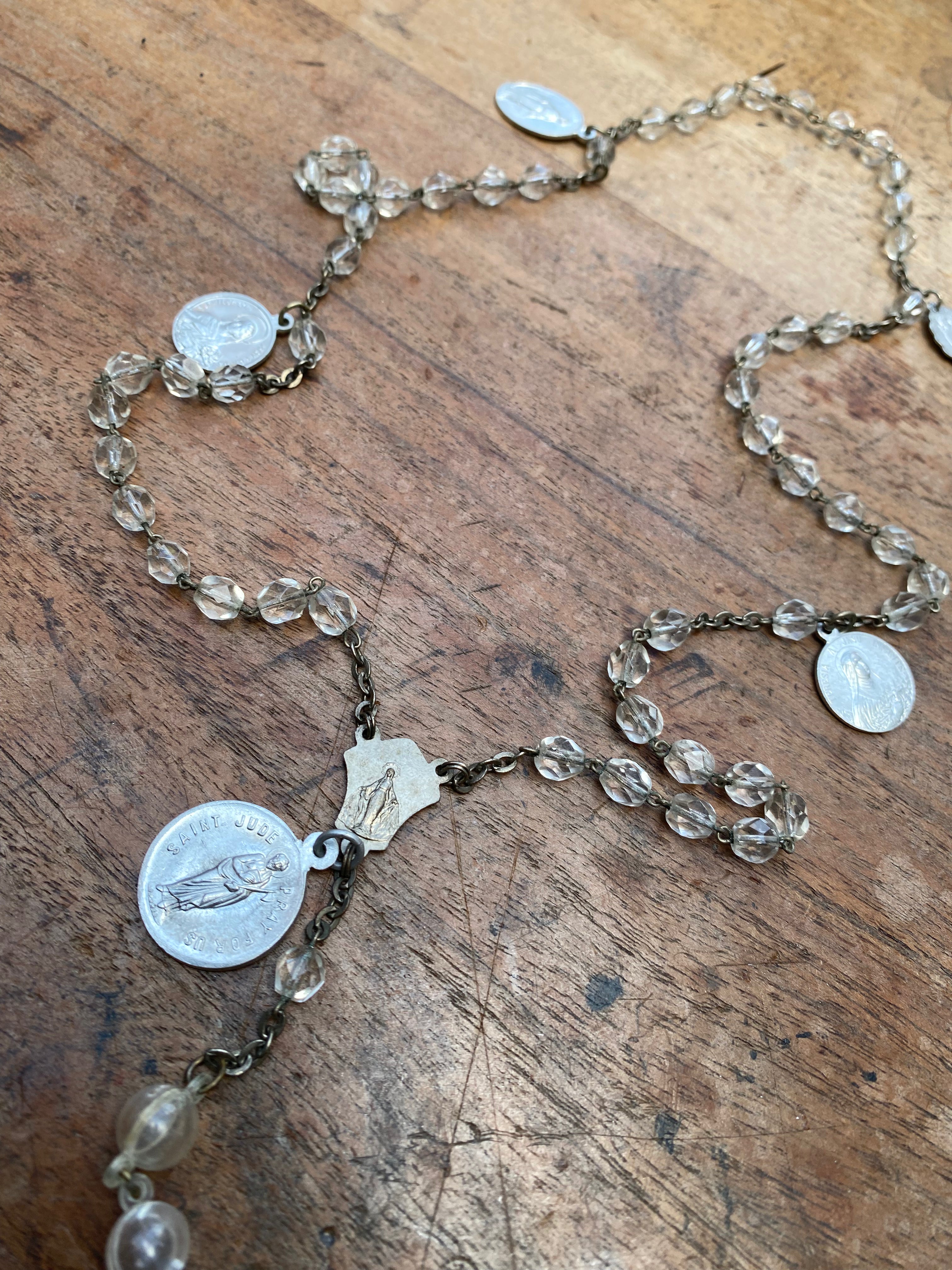 Clear Bead Rosary with Saints Charms