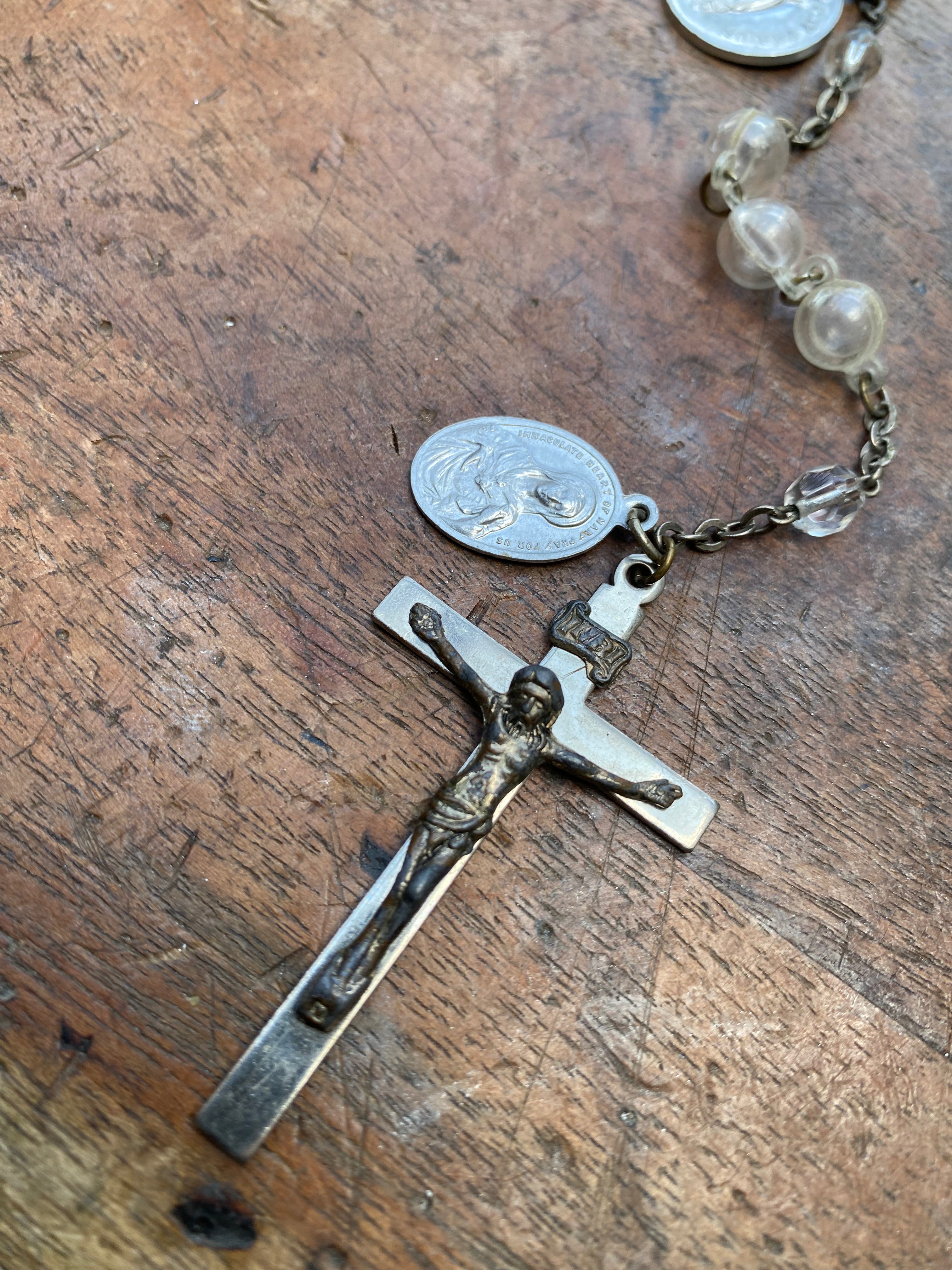 Clear Bead Rosary with Saints Charms
