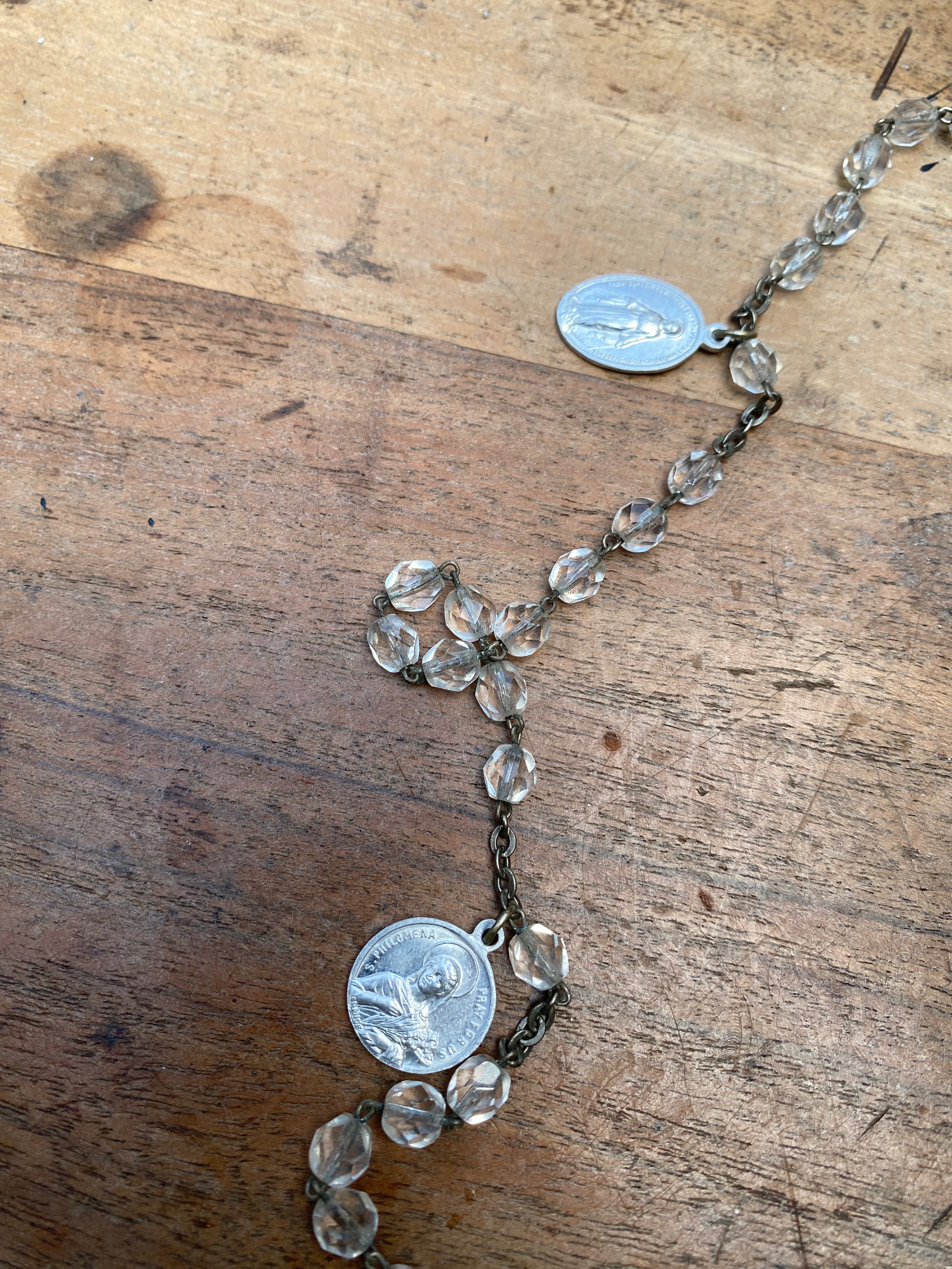 Clear Bead Rosary with Saints Charms