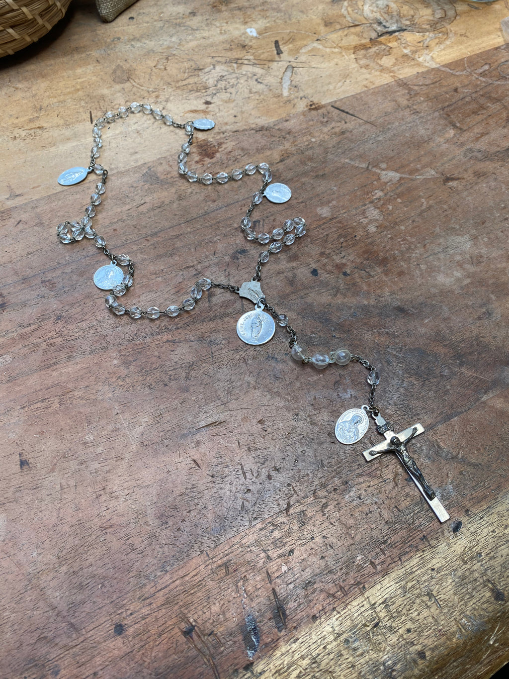 Clear Bead Rosary with Saints Charms