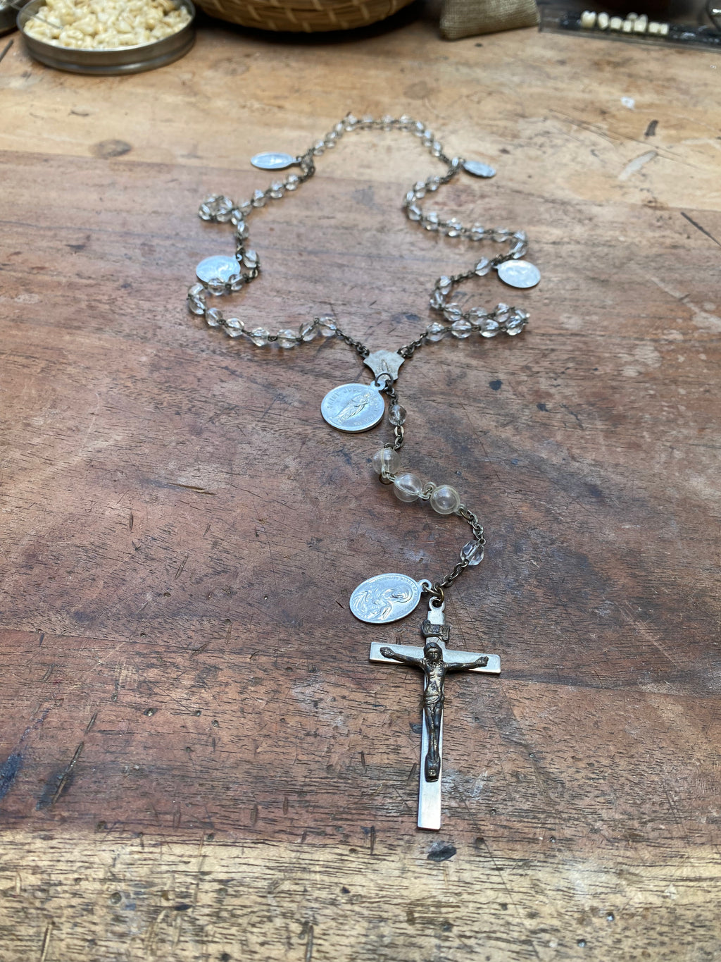 Clear Bead Rosary with Saints Charms