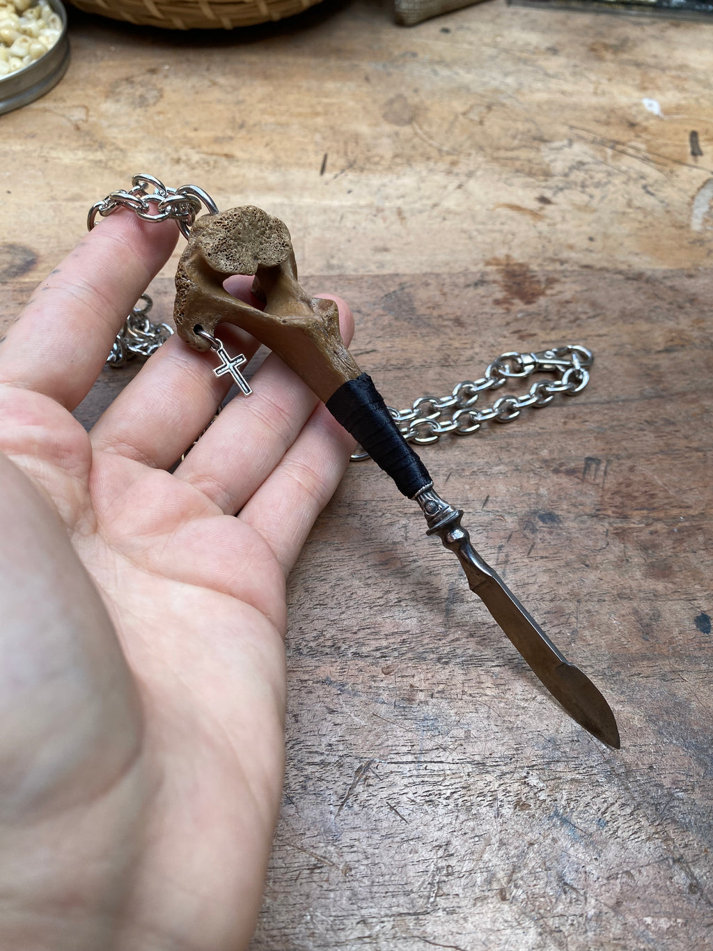 Vertibrae Bone Small Dagger on a Chain Necklace
