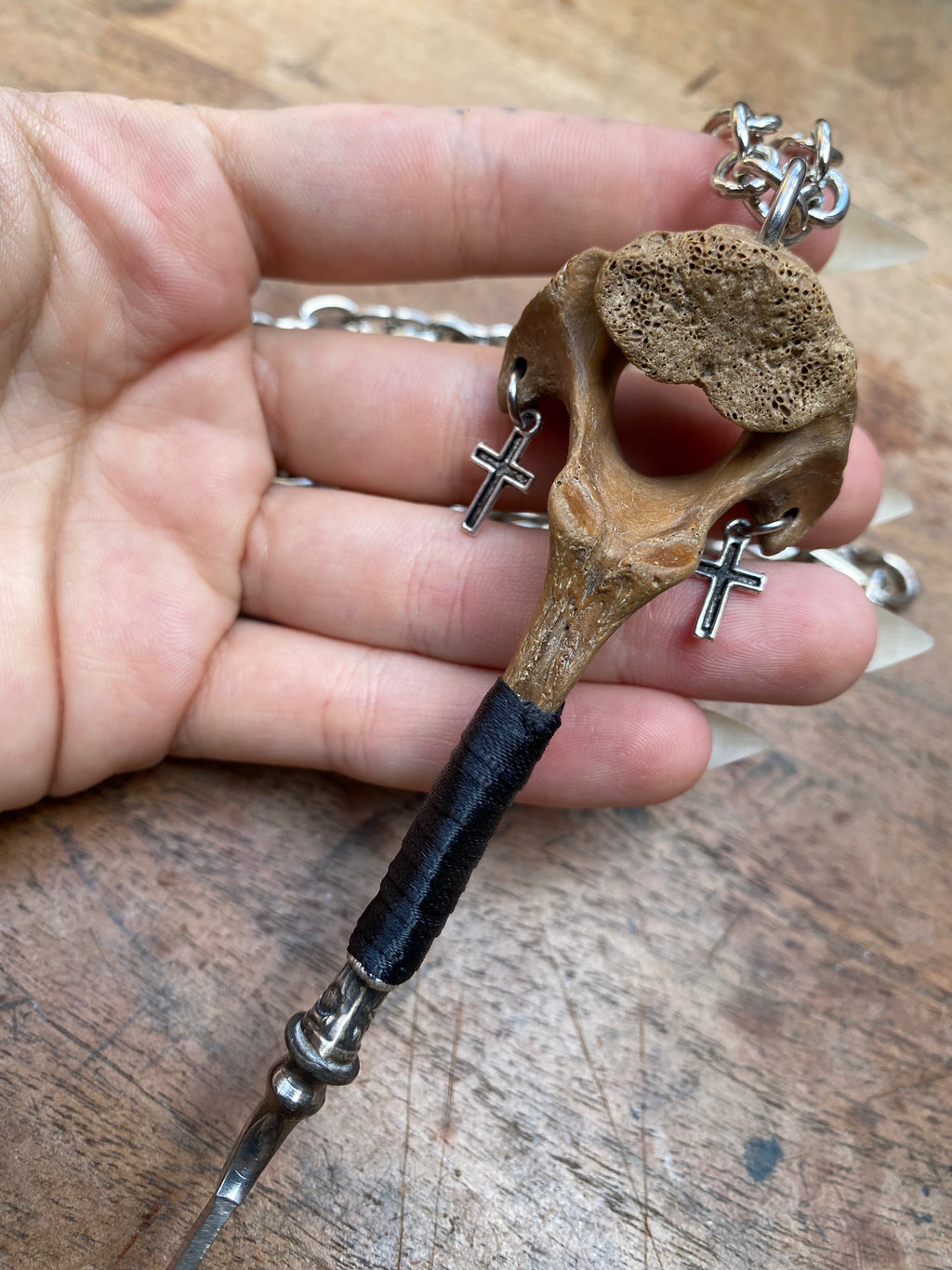 Vertibrae Bone Small Dagger on a Chain Necklace