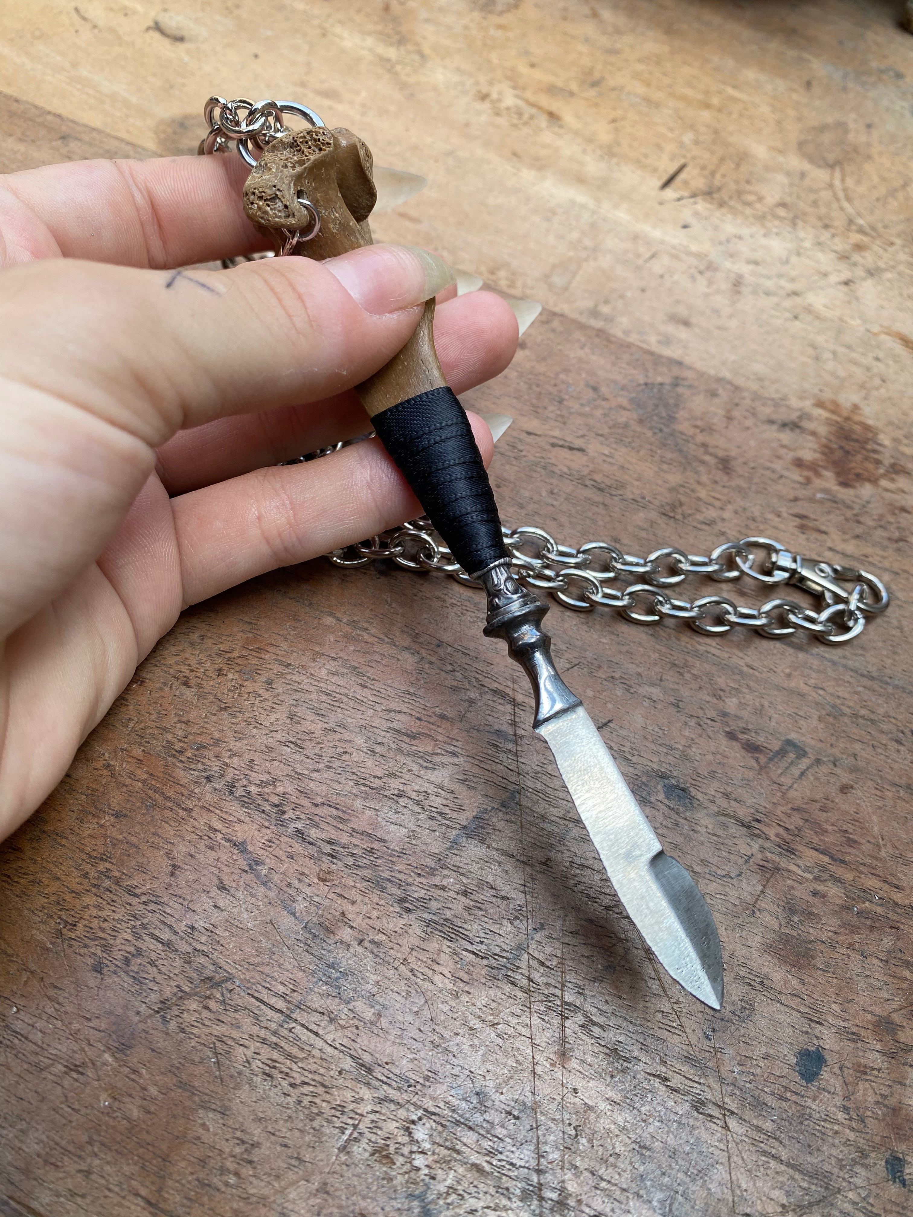 Vertibrae Bone Small Dagger on a Chain Necklace
