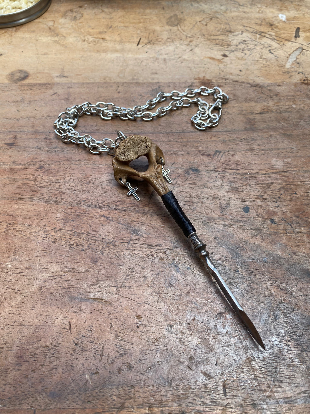Vertibrae Bone Small Dagger on a Chain Necklace