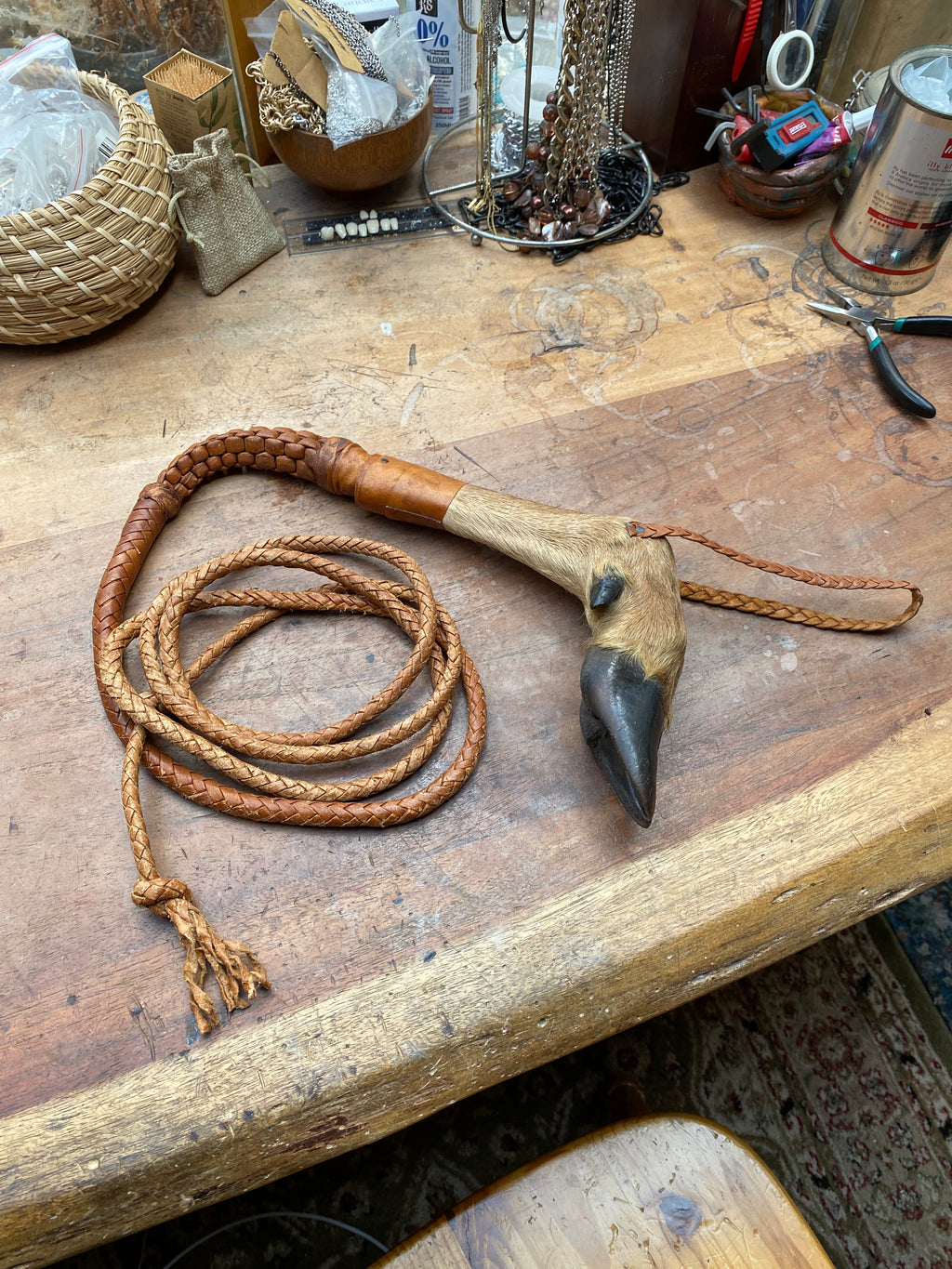 Large Deer Leg Leather Whip