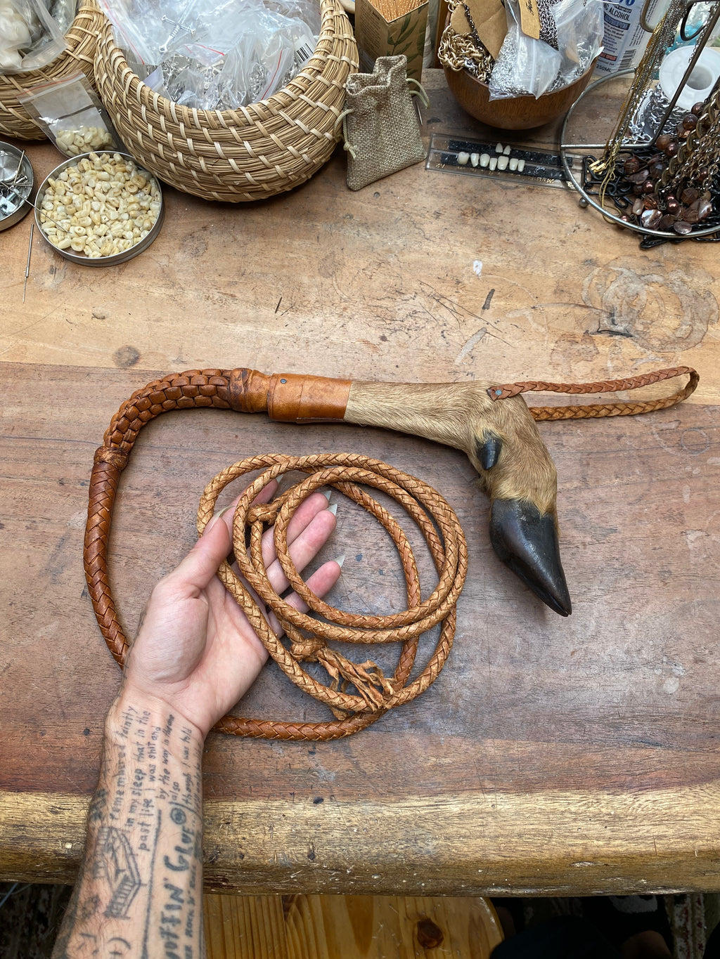 Large Deer Leg Leather Whip