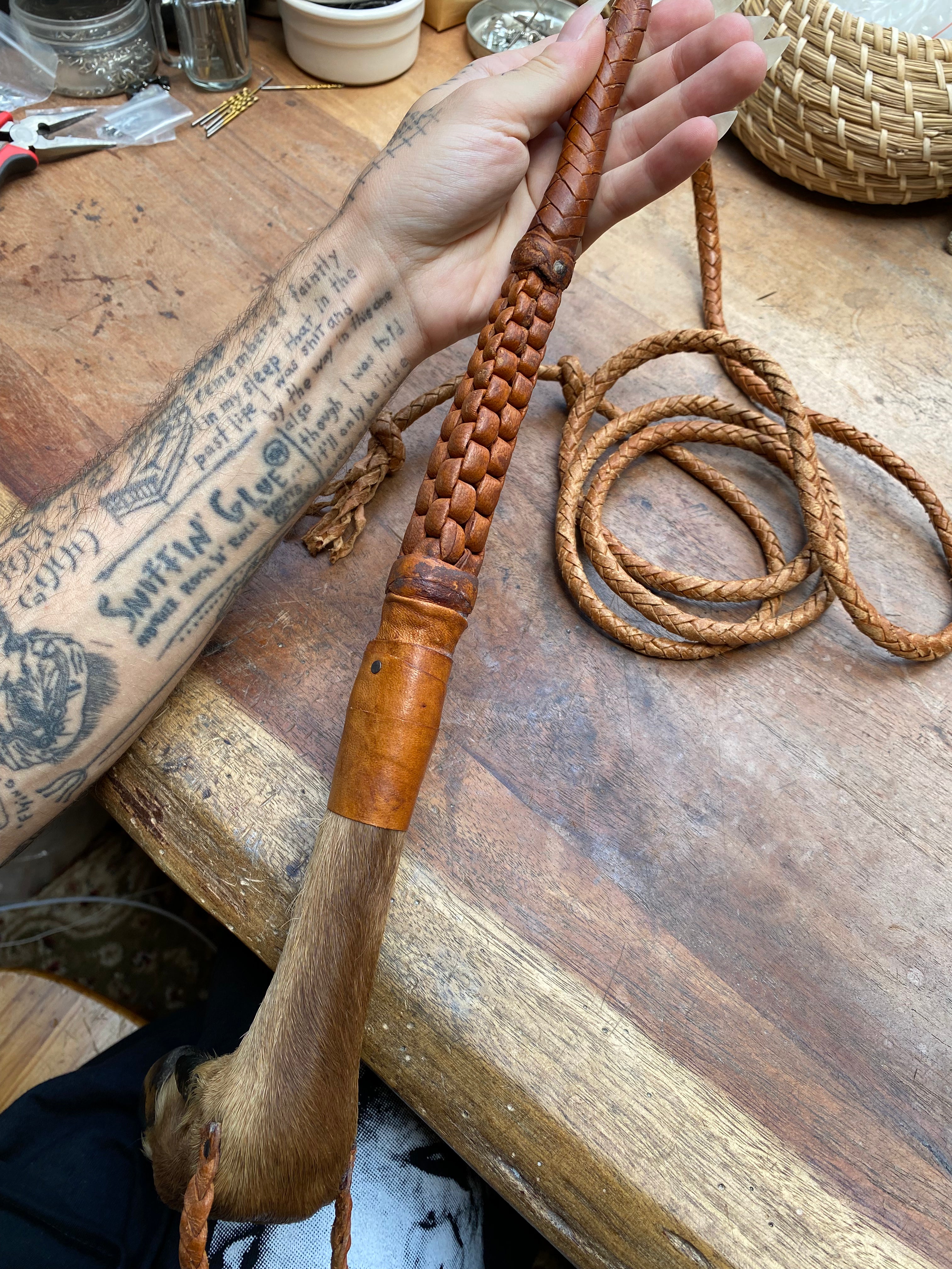 Large Deer Leg Leather Whip