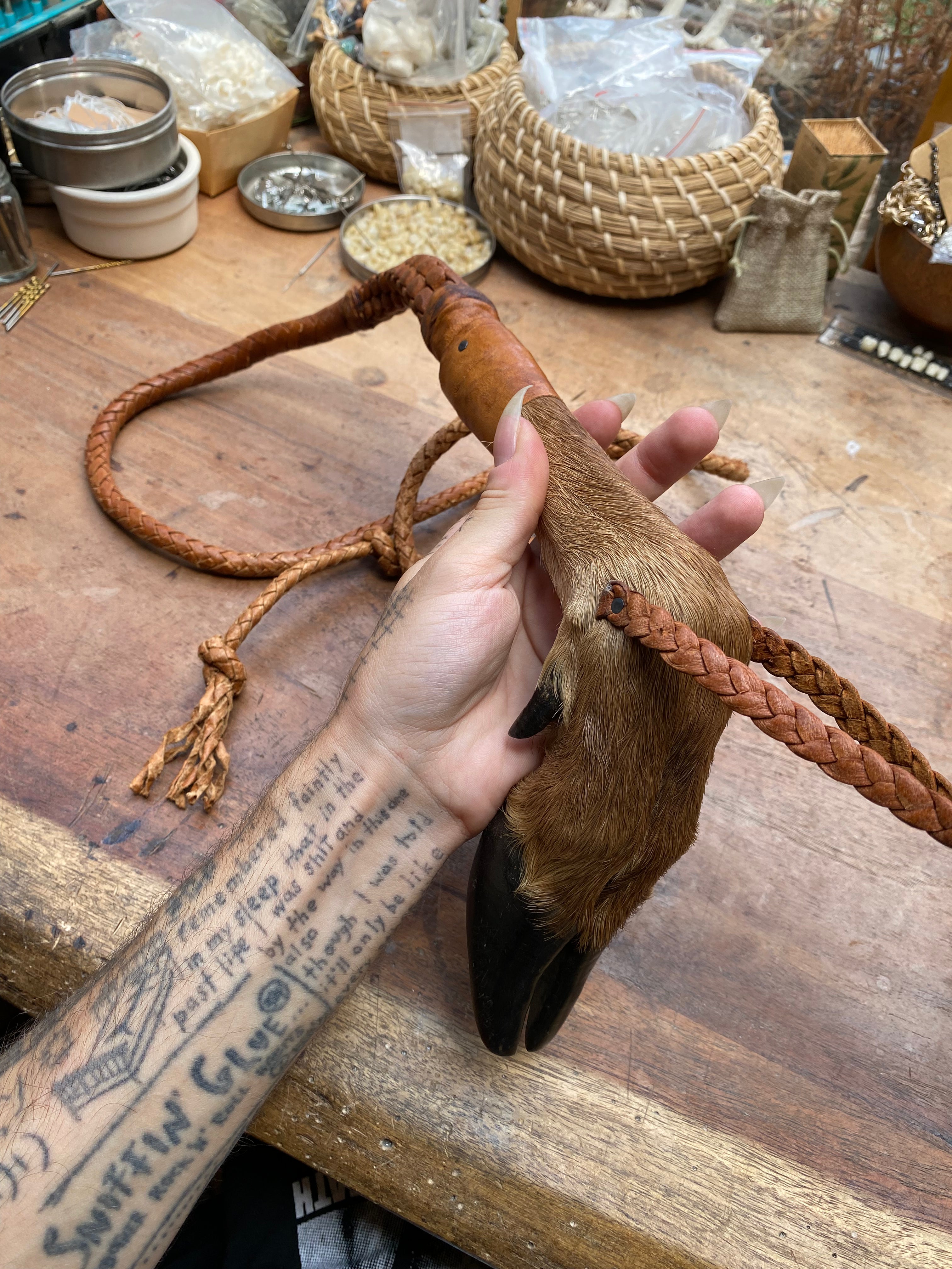 Large Deer Leg Leather Whip