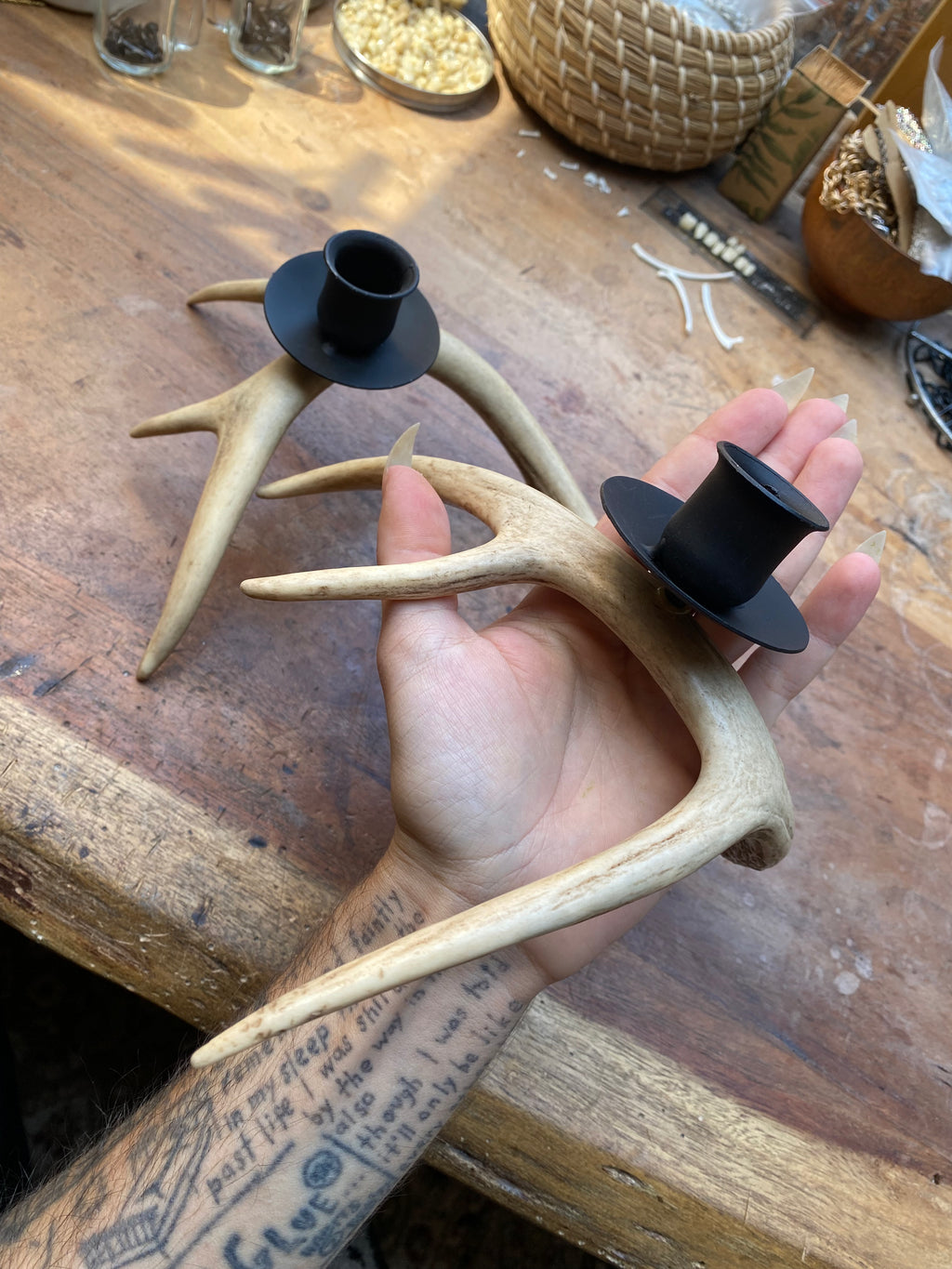 Pair of Antler Candle Holders