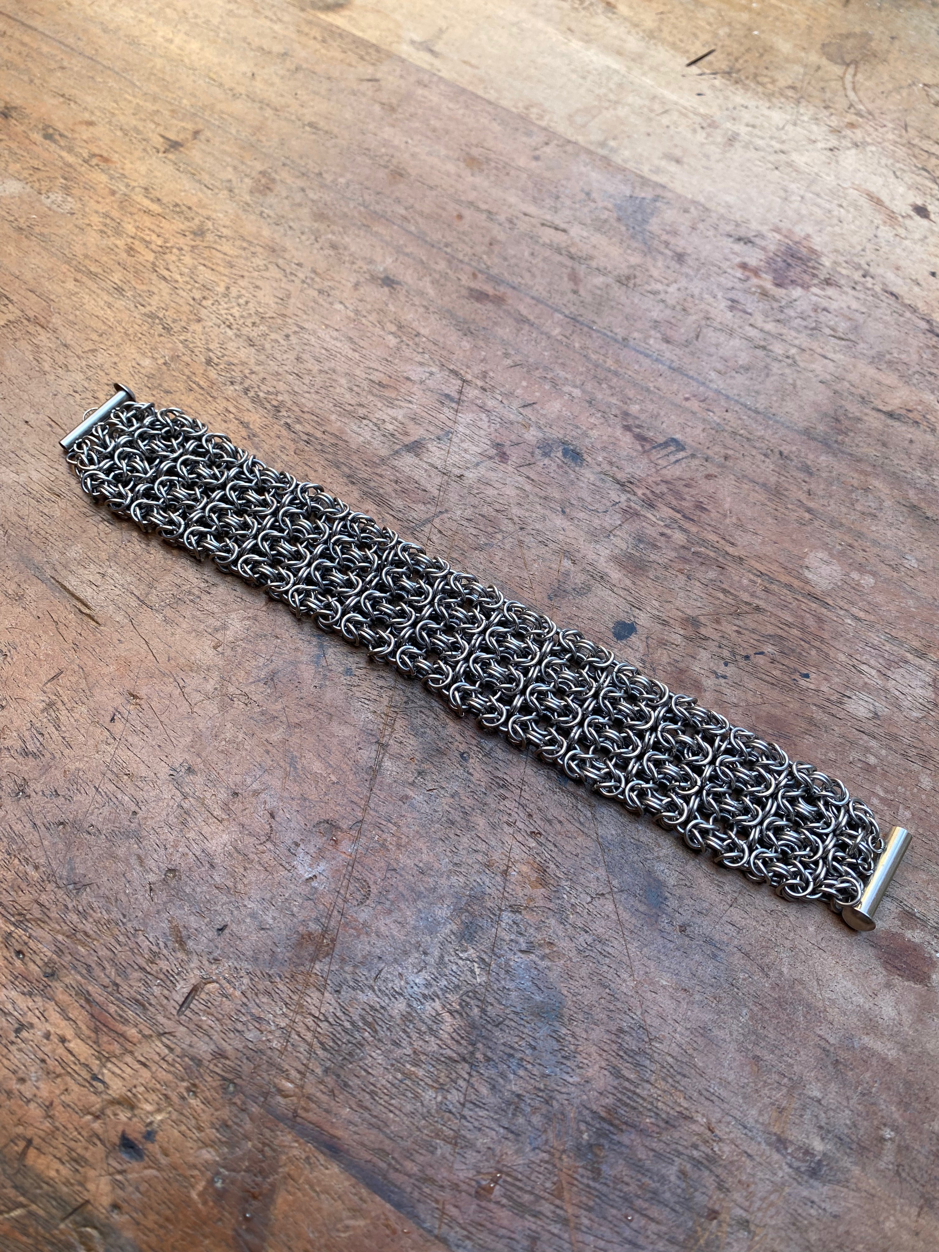 Wide Stainless Steel Chainmail Bracelet
